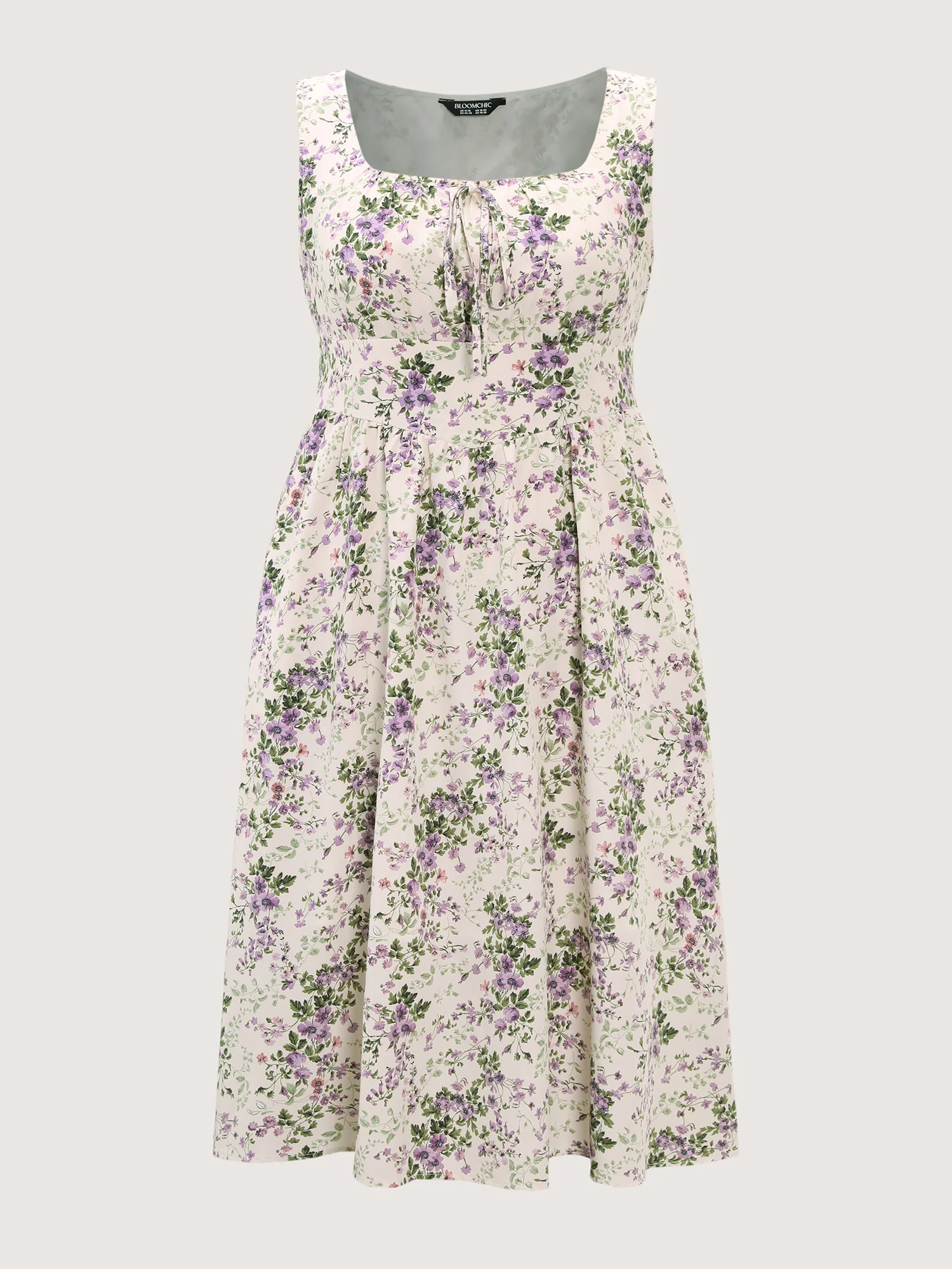 Floral Print Adjustable Bust-Tie Pockets Midi Dress - Image 7
