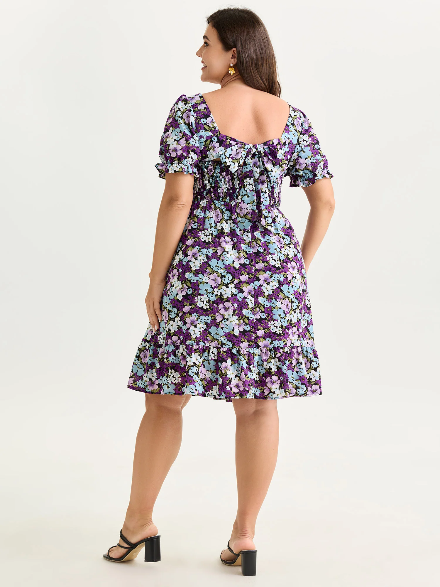 Floral Print Bowknot Puff Sleeve Mini Dress - Image 5