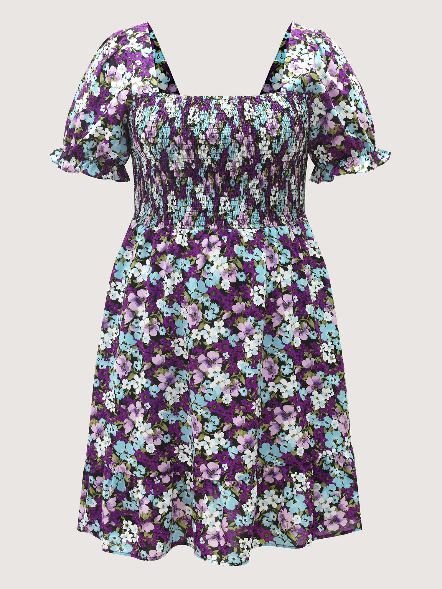 Floral Print Bowknot Puff Sleeve Mini Dress - Image 8