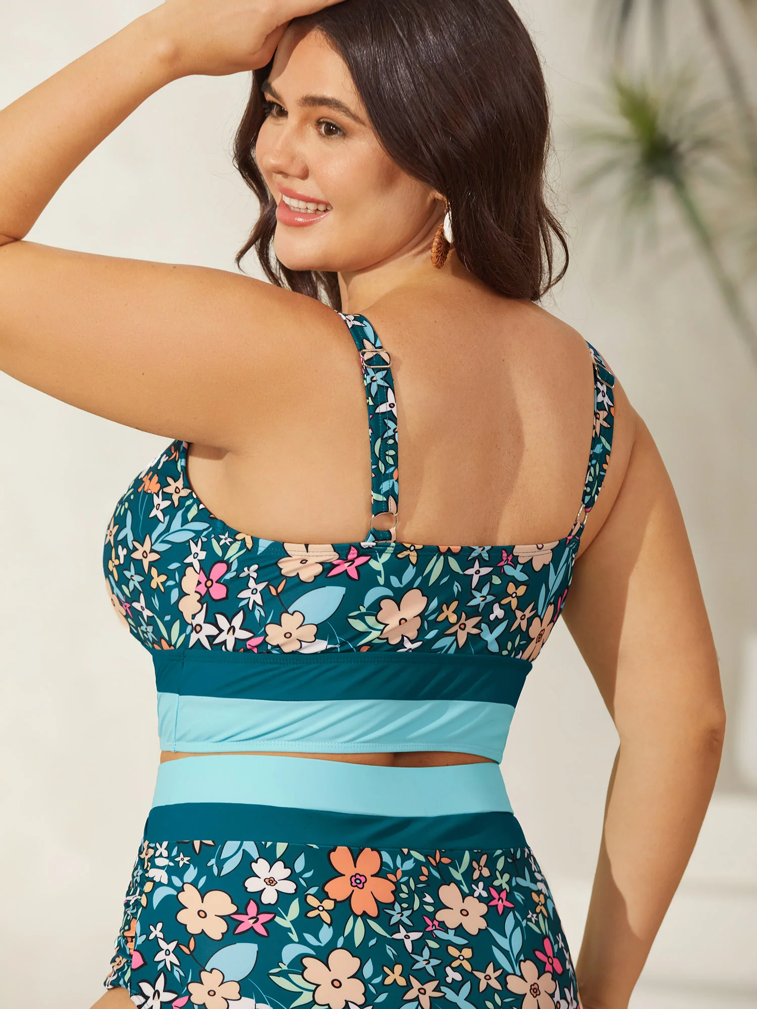 Floral Print Color Contrast Bikini Top - Image 3