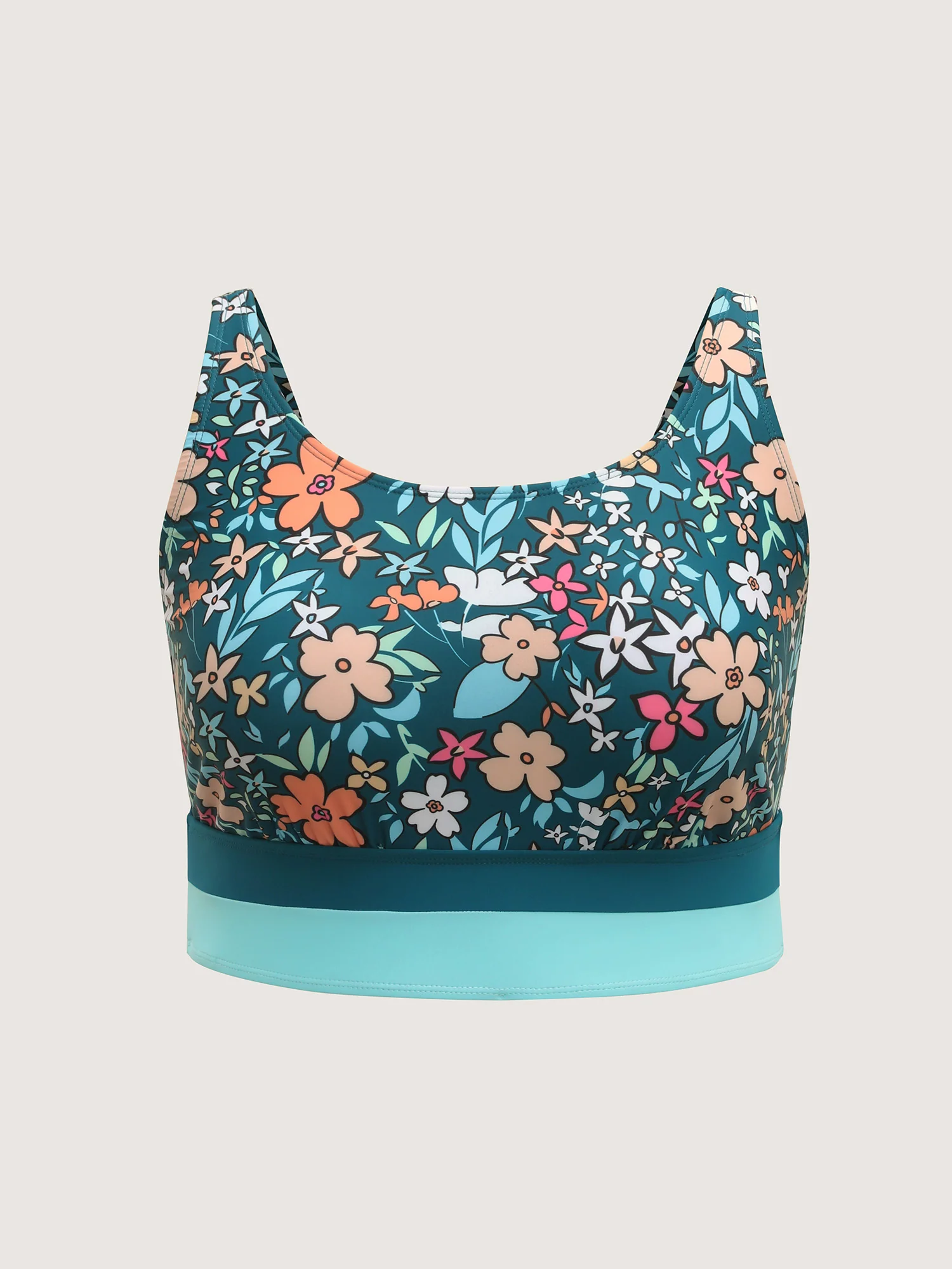 Floral Print Color Contrast Bikini Top - Image 7