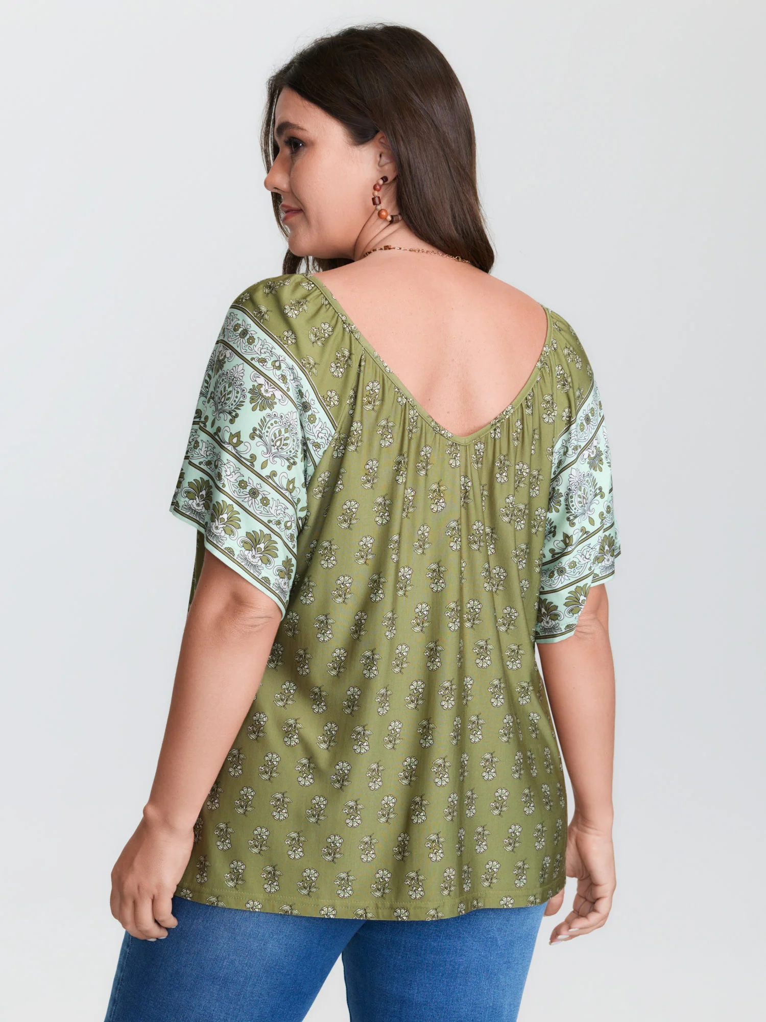 Supersoft Floral Print Flared Sleeve Pleated Knit Top - Image 4