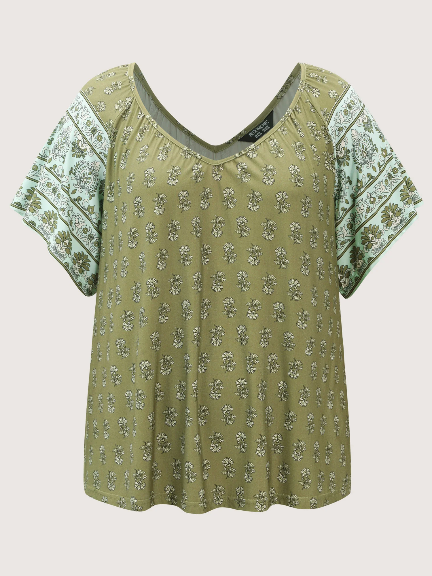 Supersoft Floral Print Flared Sleeve Pleated Knit Top - Image 7