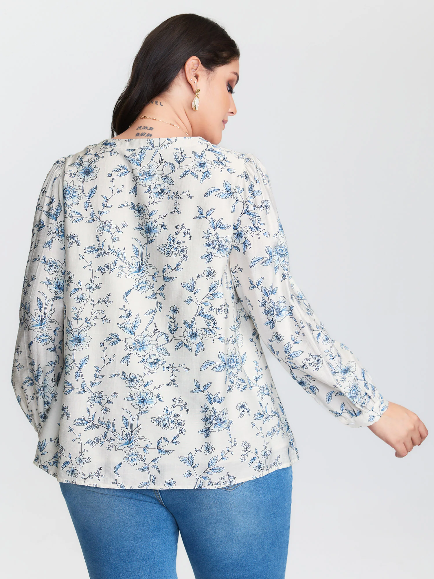 Floral Print Neckline Tie Blouse - Image 4