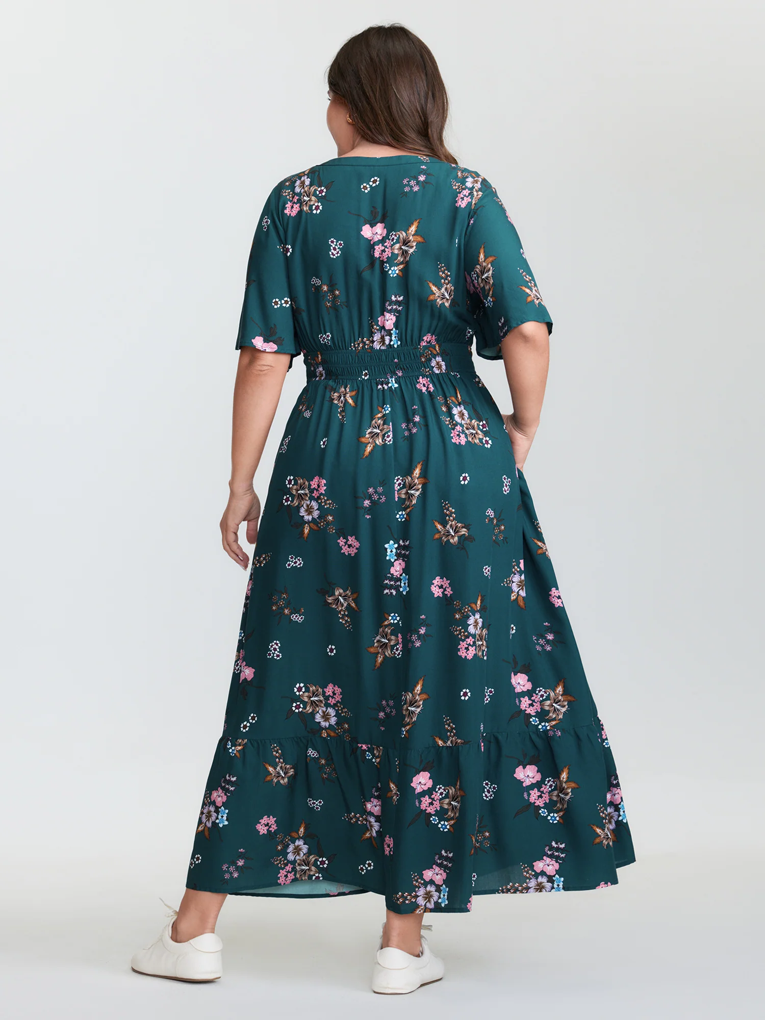 Floral Print Pockets Notched Collar Maxi Dress - Image 5