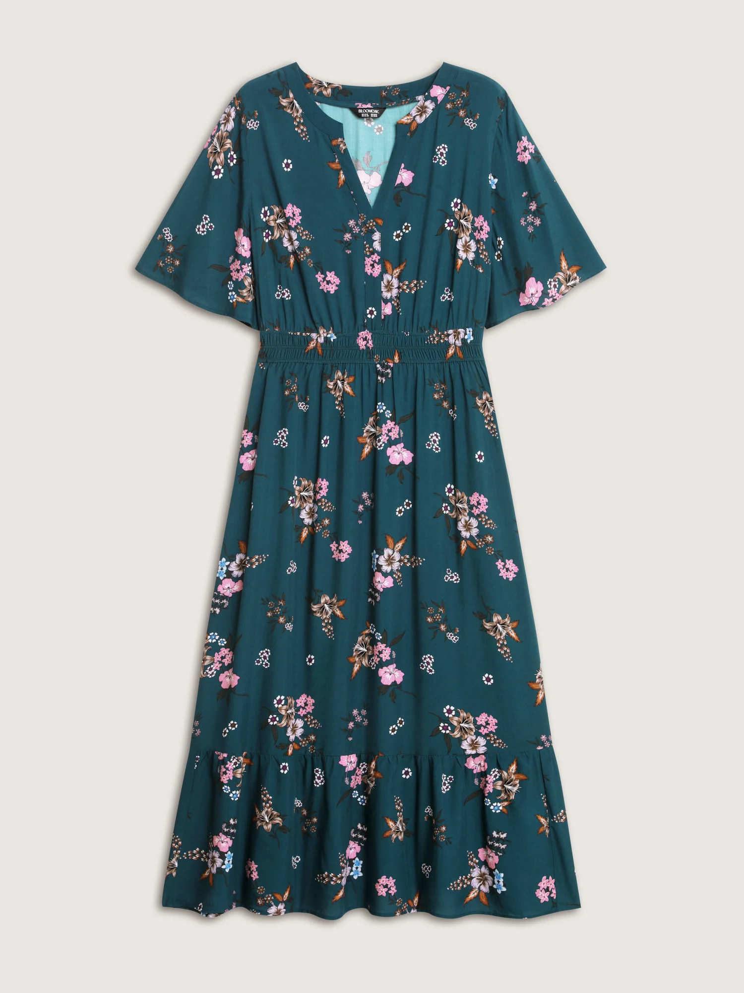 Floral Print Pockets Notched Collar Maxi Dress - Image 8