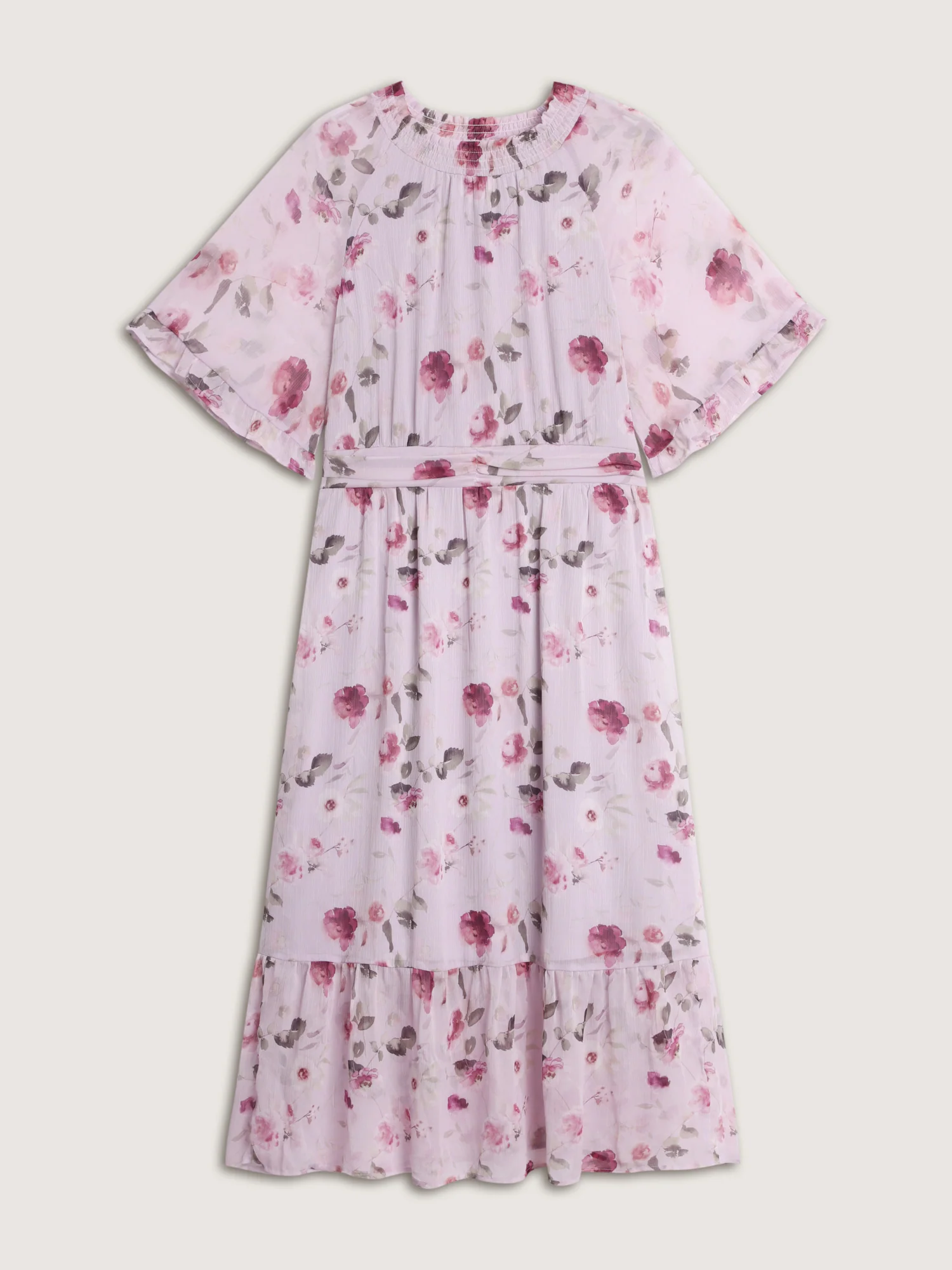 Floral Print Pockets Shirred Mock Neck Maxi Dress - Image 7