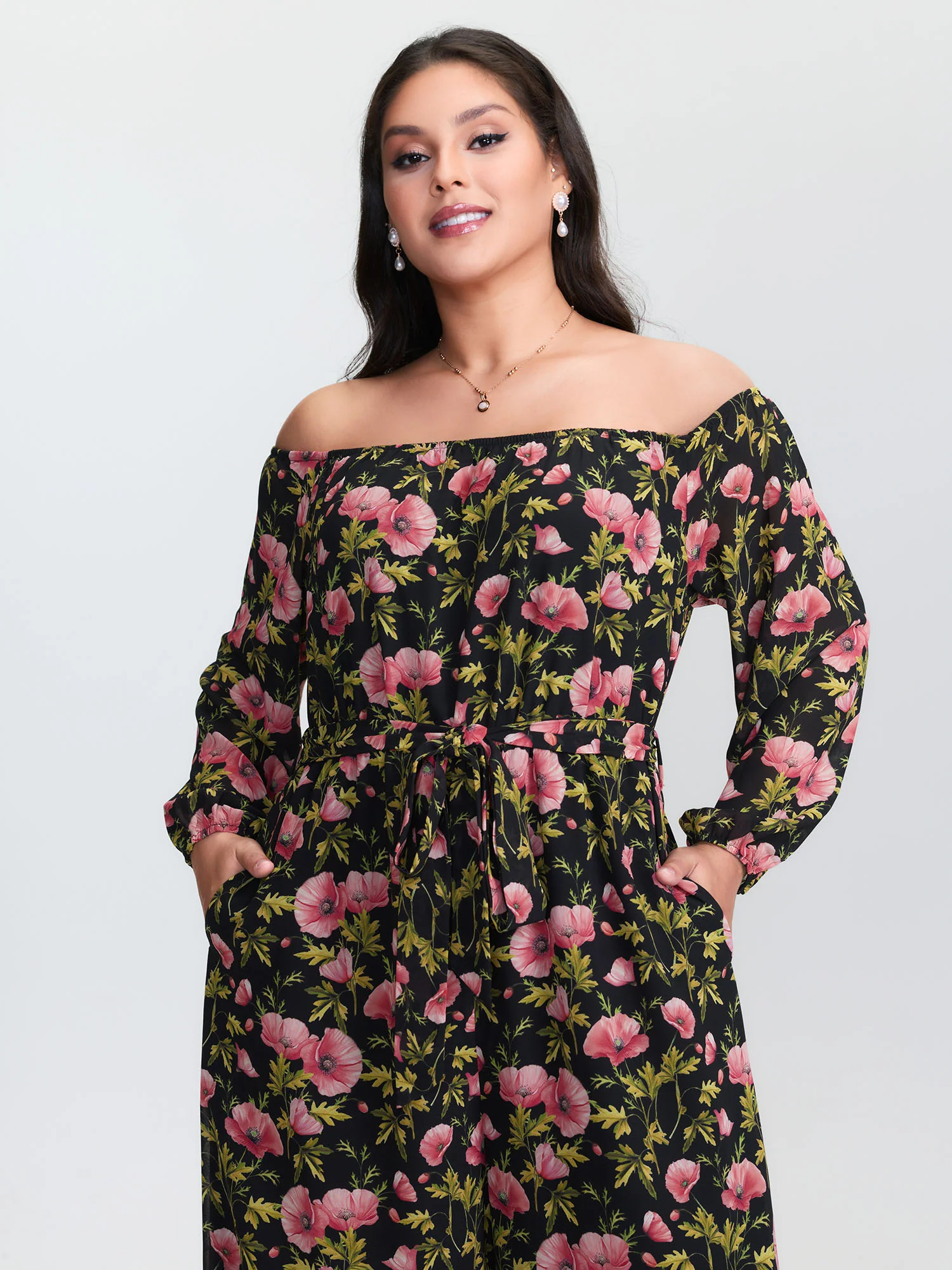 Floral Print Pockets Stretchy Waist Jumpsuit - Image 2