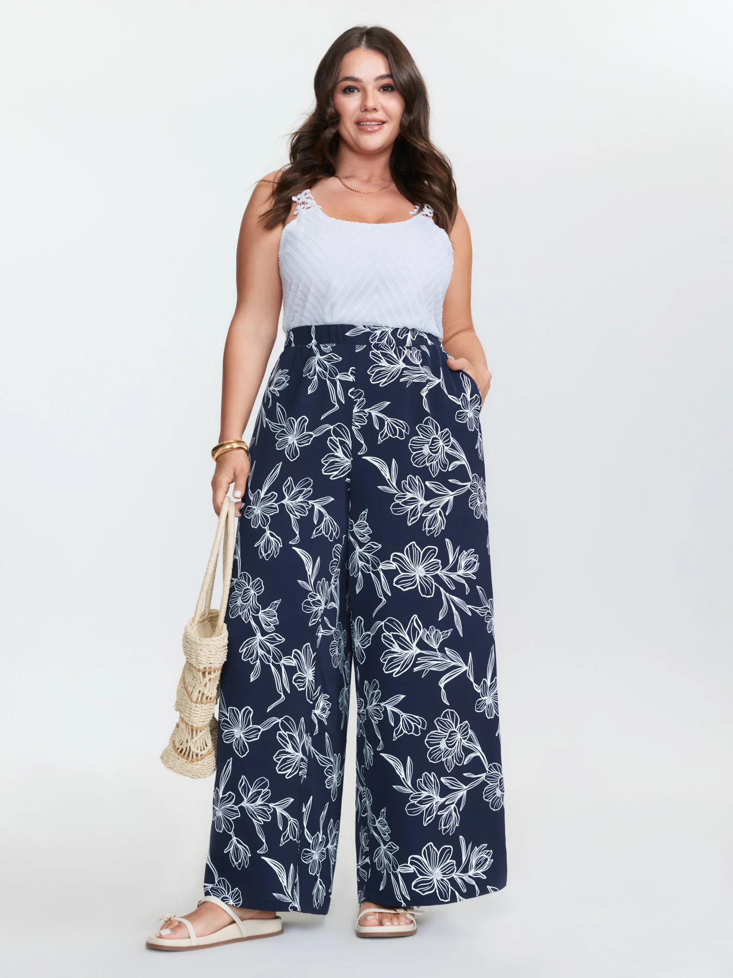 Floral Print Pull-On Wide-Leg Pants - Image 2