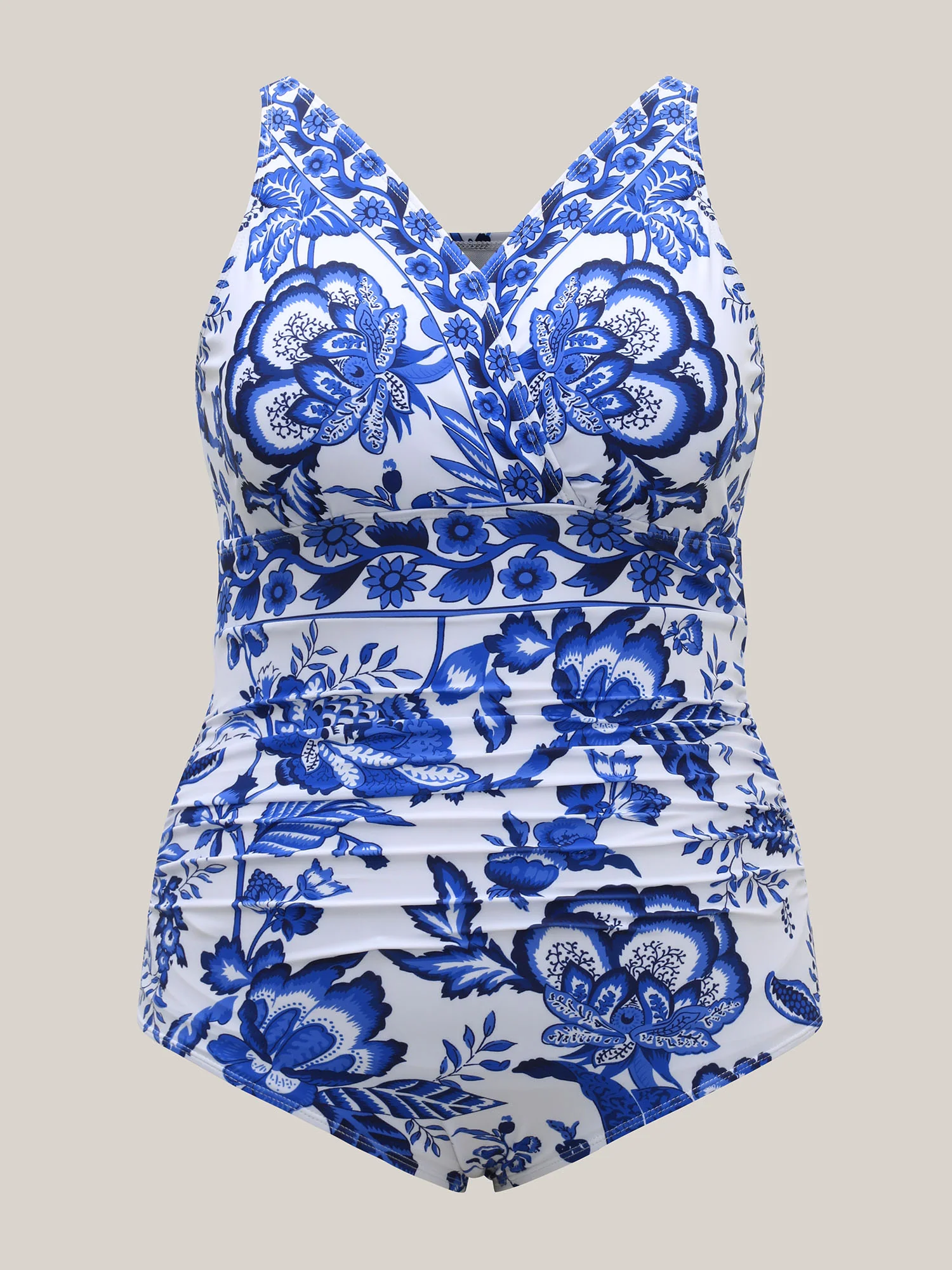 Two-Piece Floral Print Ruched Mesh Swimsuit, Sarong - Image 16