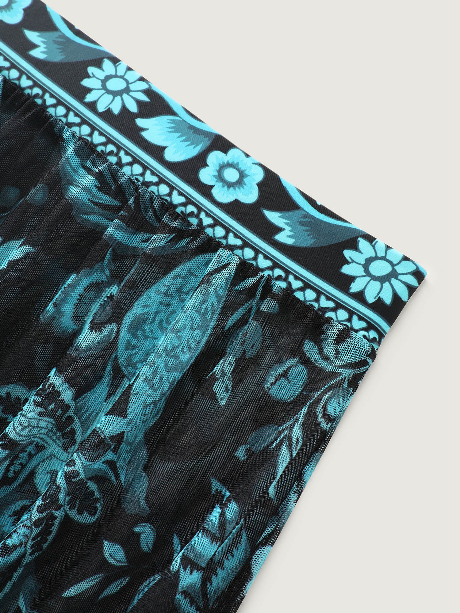 Two-Piece Floral Print Ruched Mesh Swimsuit, Sarong - Image 8