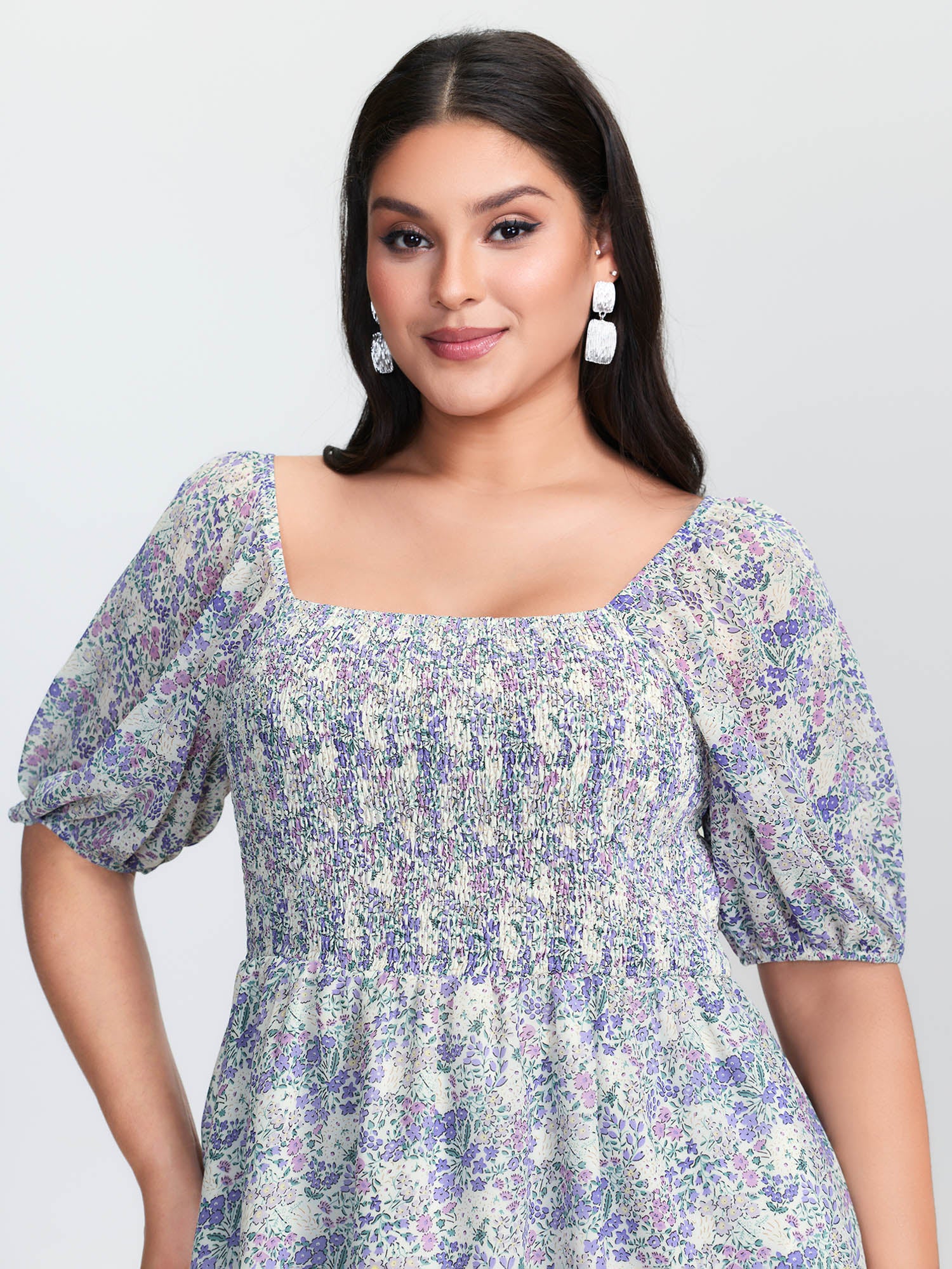 Floral Print Shirred Bodice Blouse - Image 2