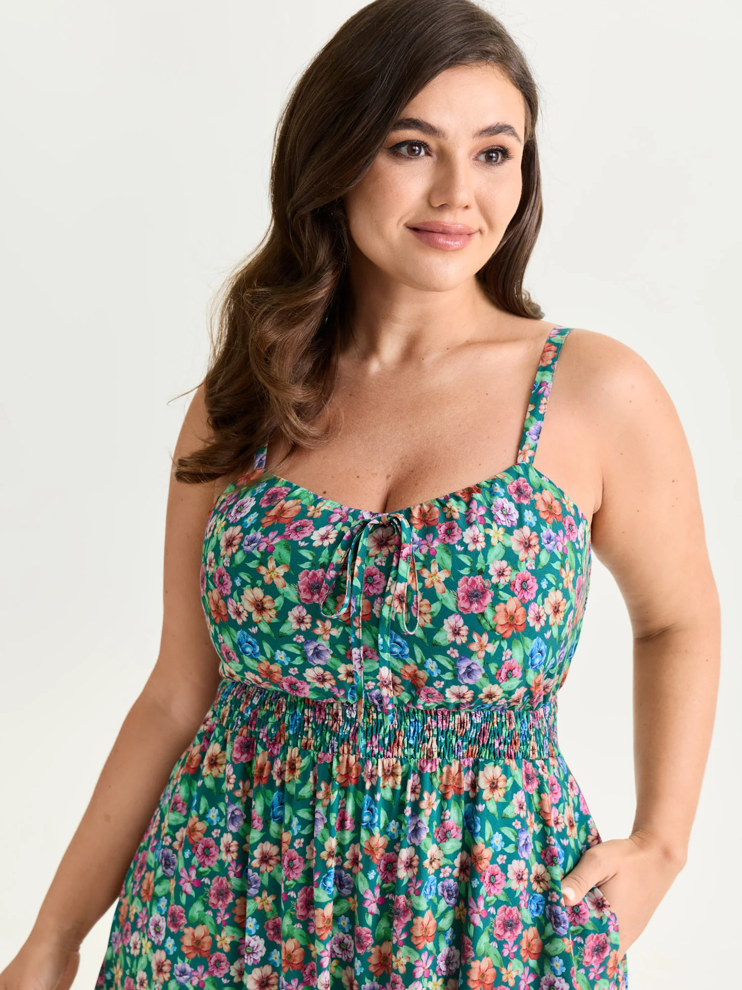 Floral Print Shirred Waist Flowy Midi Dress - Image 2