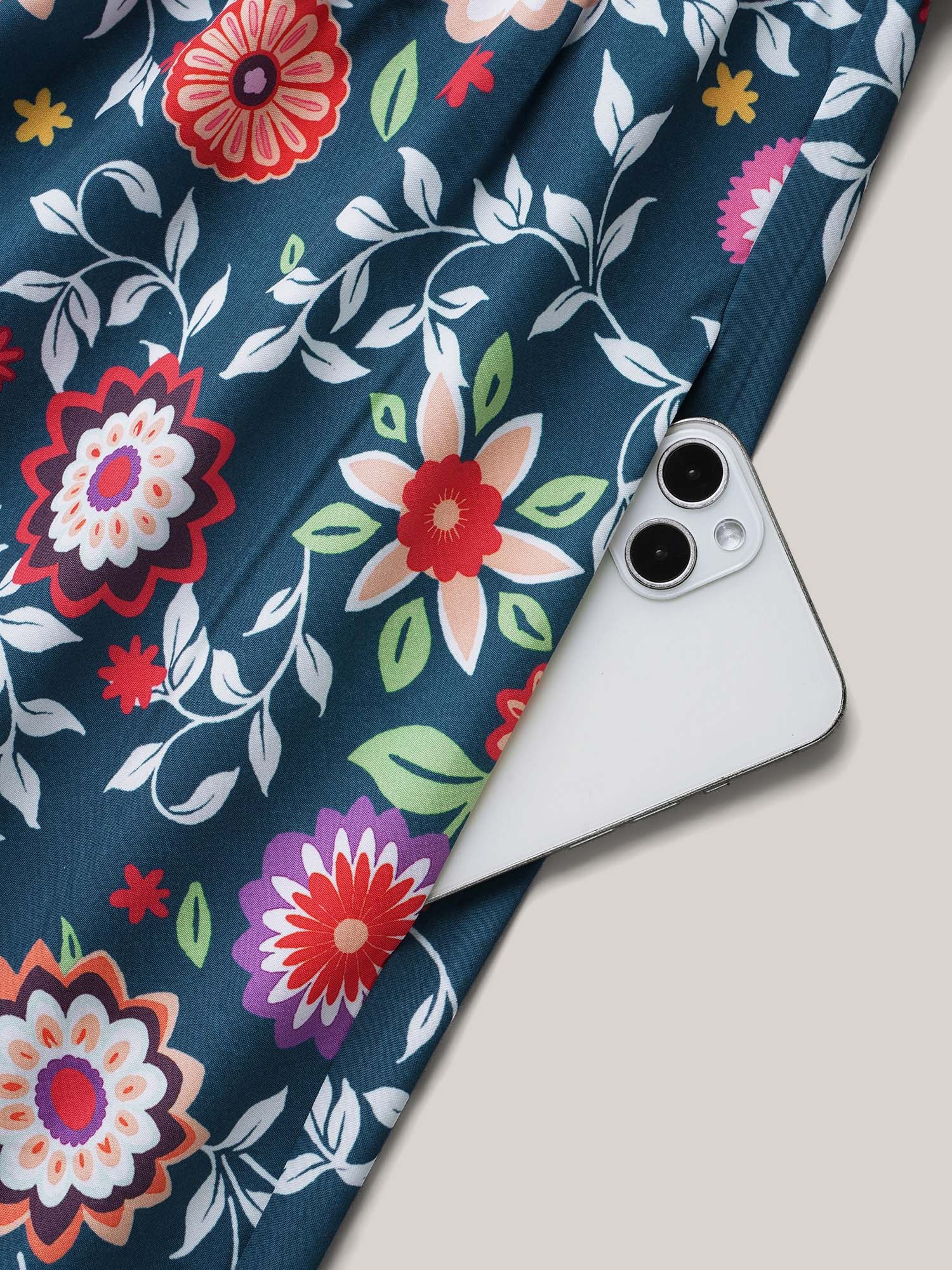 Floral Print Stretchy-Waist Pockets Midi Dress - Image 6