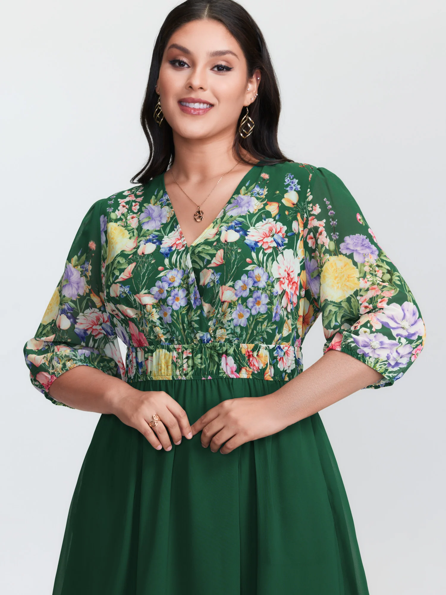 Floral Print Surplice Neckline Stretchy Waist Maxi Dress - Image 2