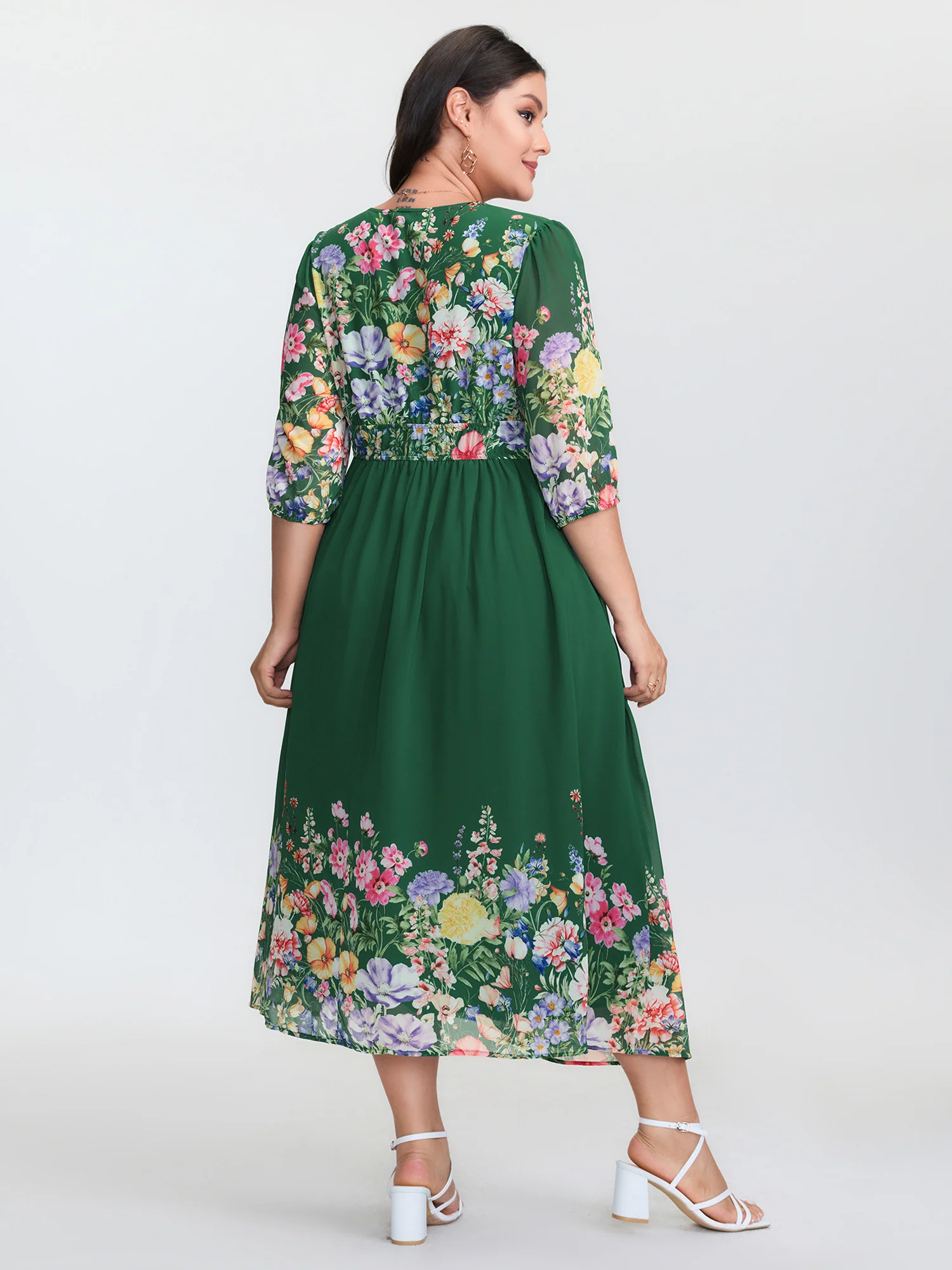 Floral Print Surplice Neckline Stretchy Waist Maxi Dress - Image 4