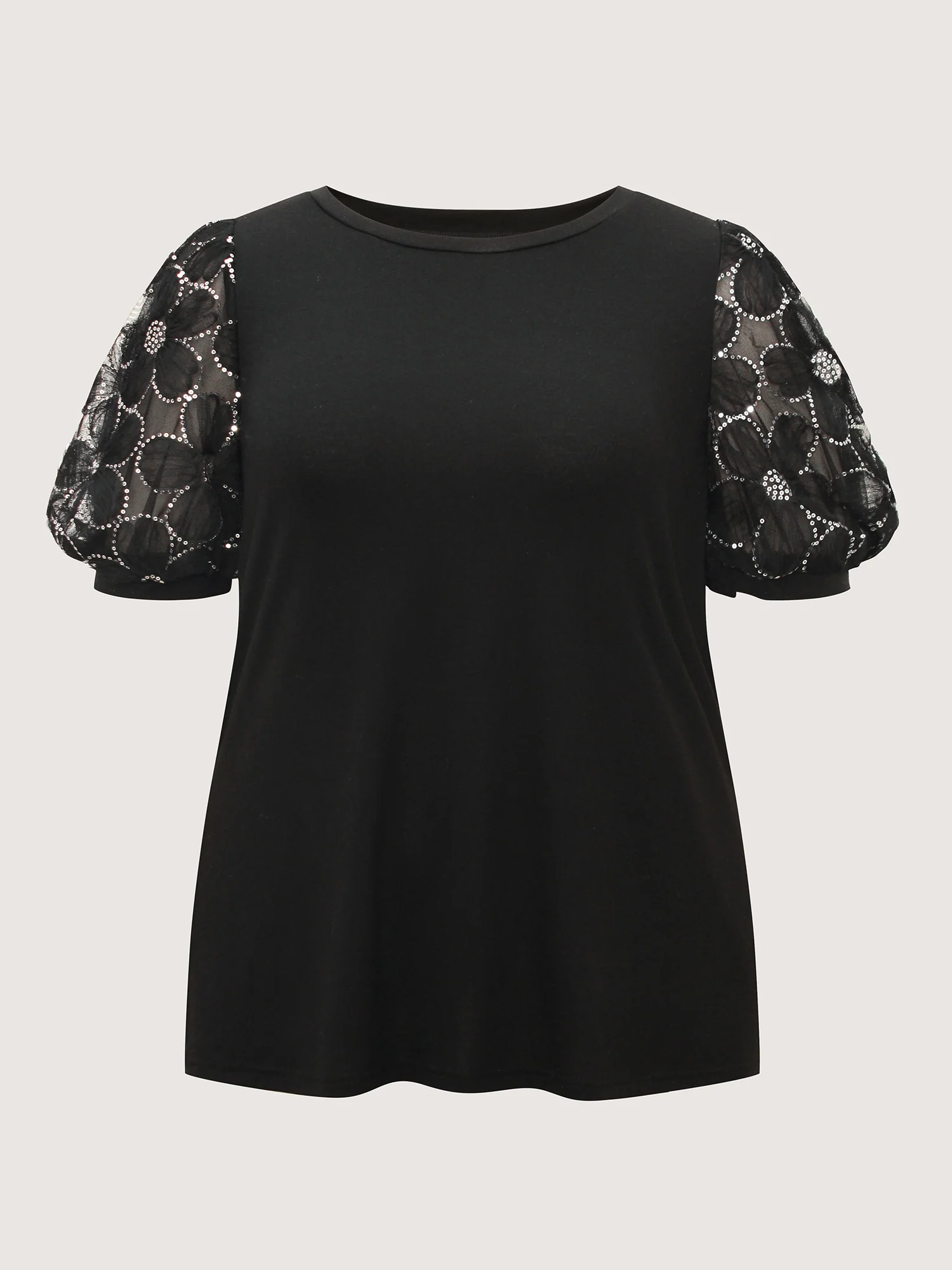Floral Sequin Mesh Round Neck T-shirt - Image 5