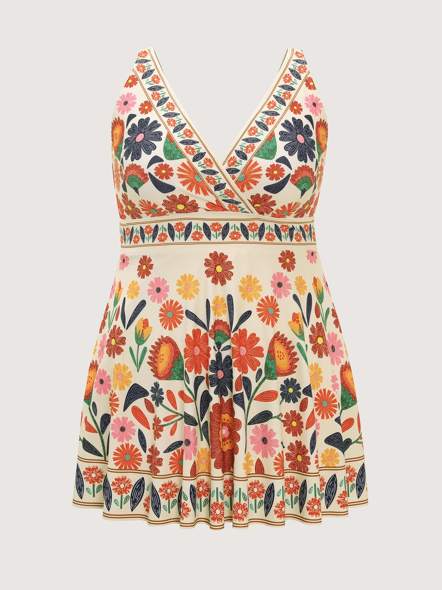 Floral Surplice Neckline Pockets Swim Dress - Image 7