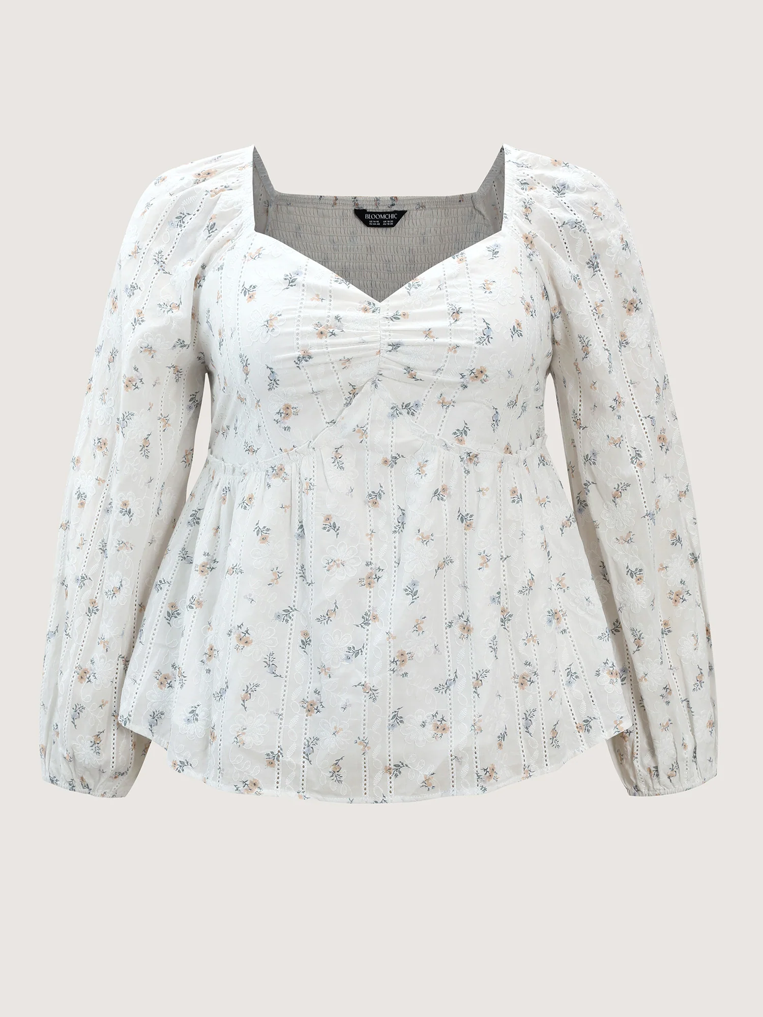 Cotton Floral Sweetheart Neckline Ruched Blouse - Image 7