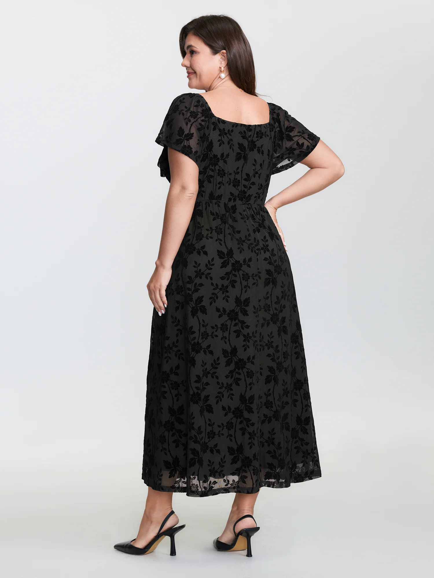 Floral Textured Jacquard Slit Hem Maxi Dress - Image 4