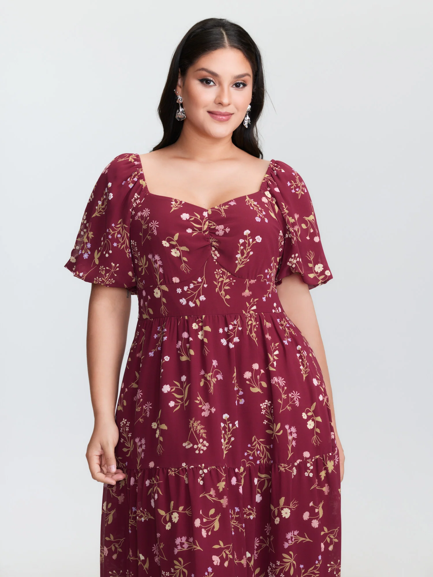 Floral Vanilla Print Sweetheart Neckline Maxi Dress - Image 3
