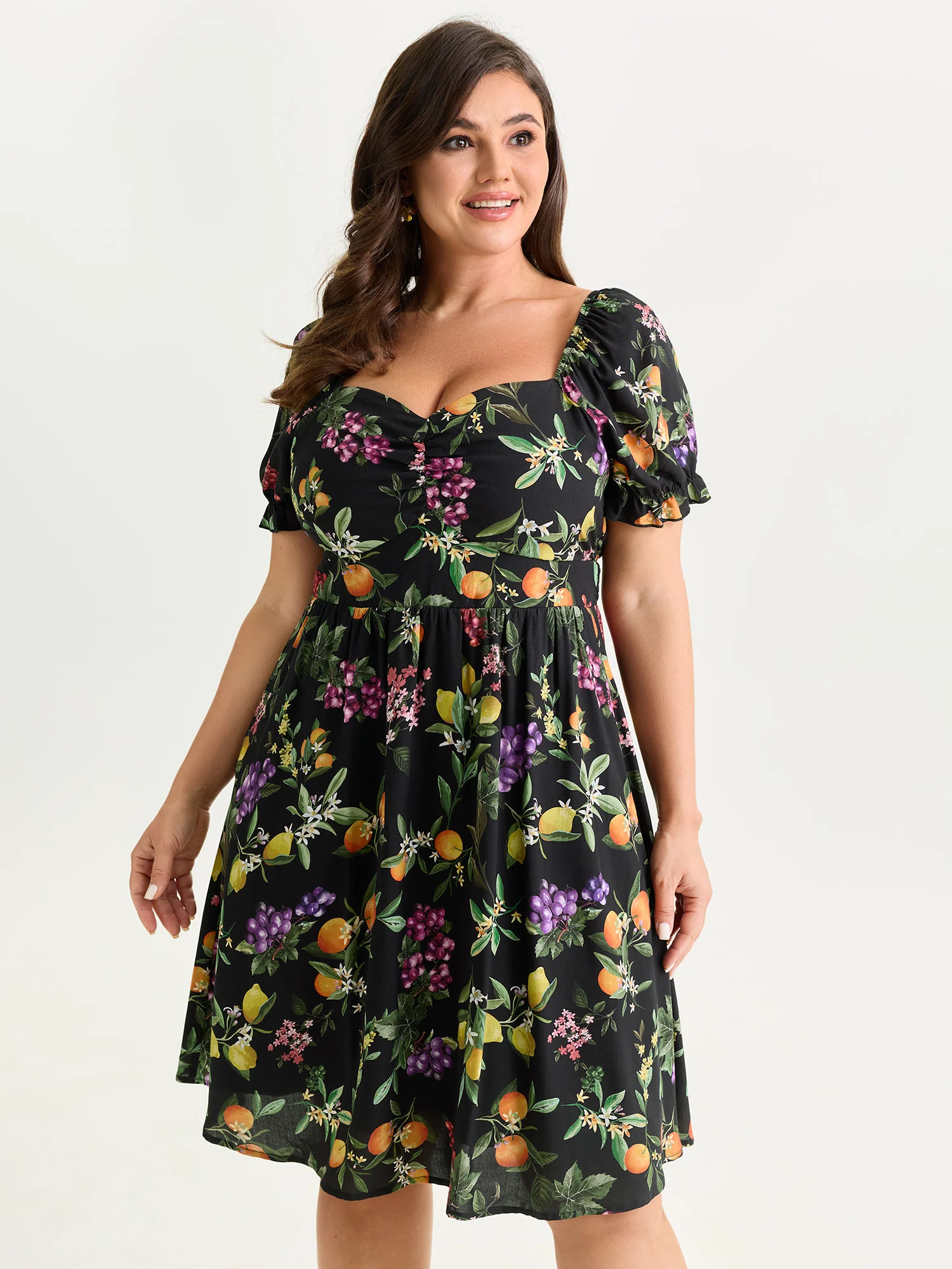 Fruit Print Sweetheart Neckline Mini Dress