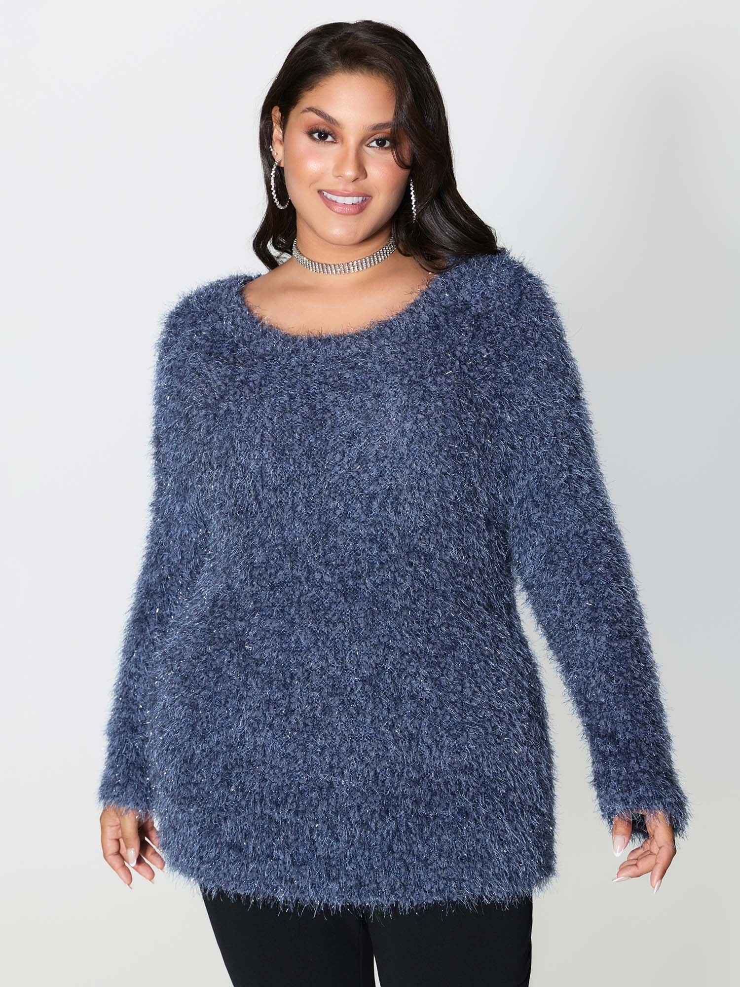 Fuzzy Sparkle Crew Neck Pullover - Image 2