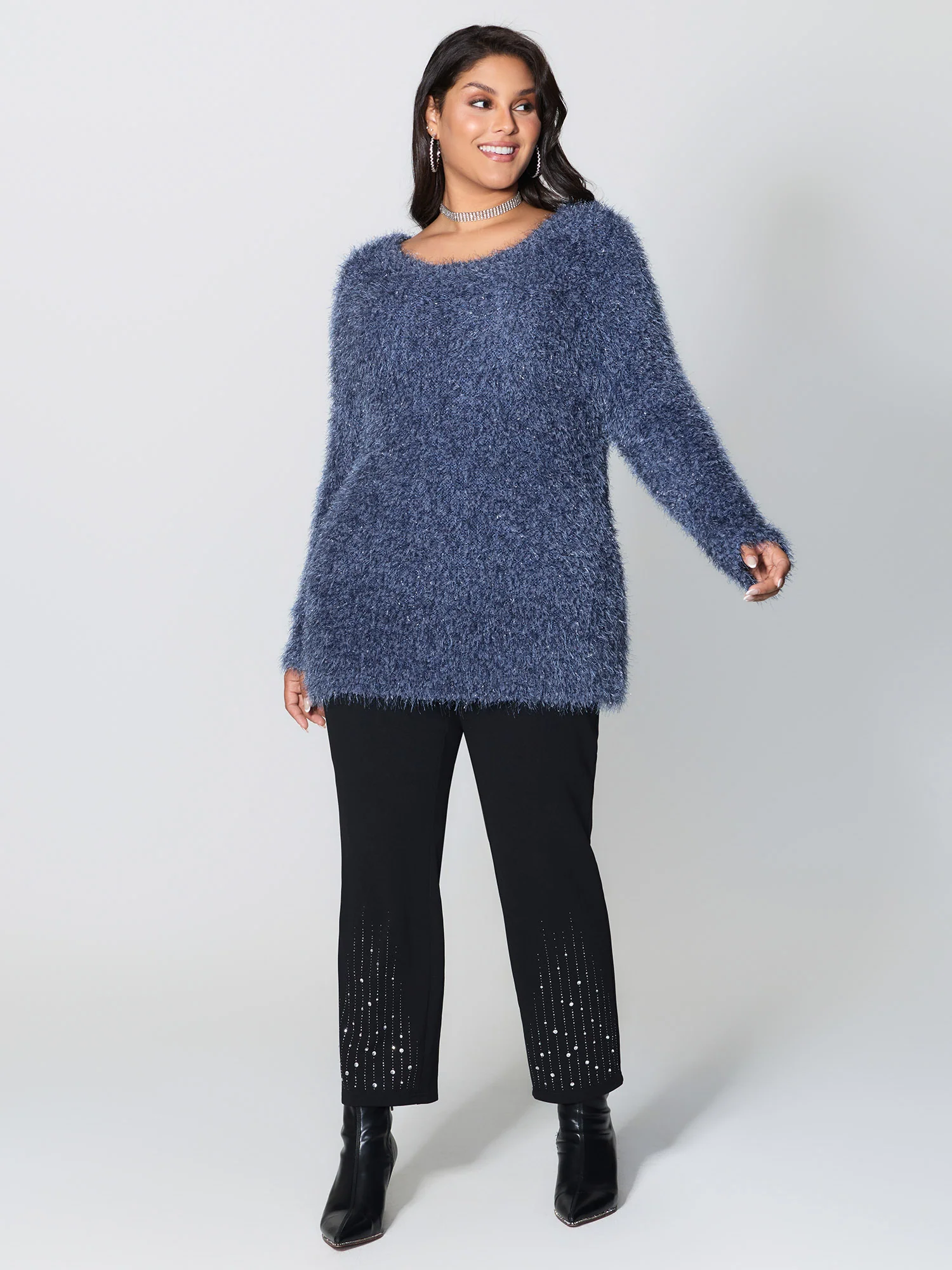Fuzzy Sparkle Crew Neck Pullover - Image 4