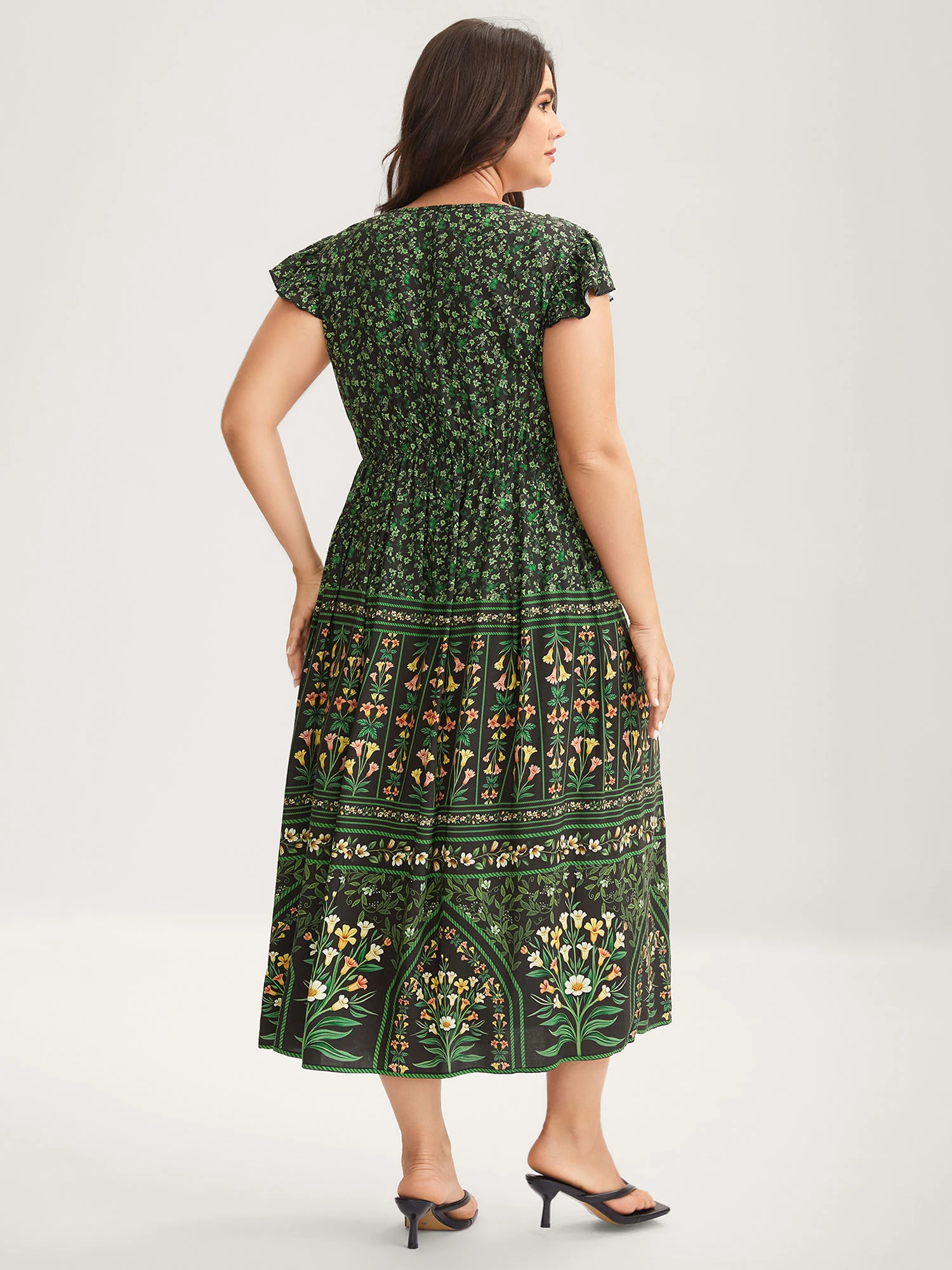 Rayon Garden Fresh Ruffled Sleeve Midi Dress - Image 4