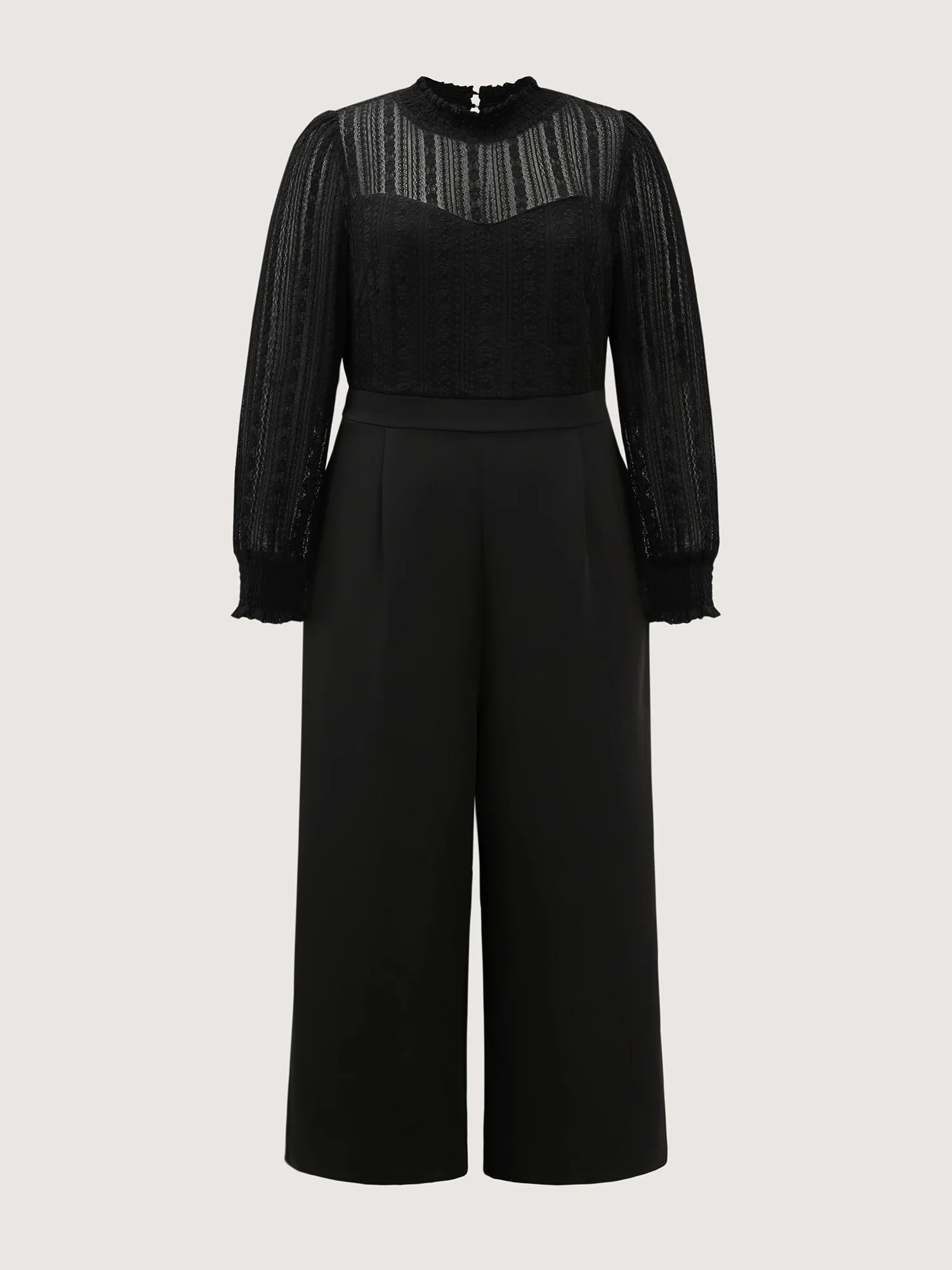 Geometric Lace Trim Sheer Wide-Leg Jumpsuit - Image 5