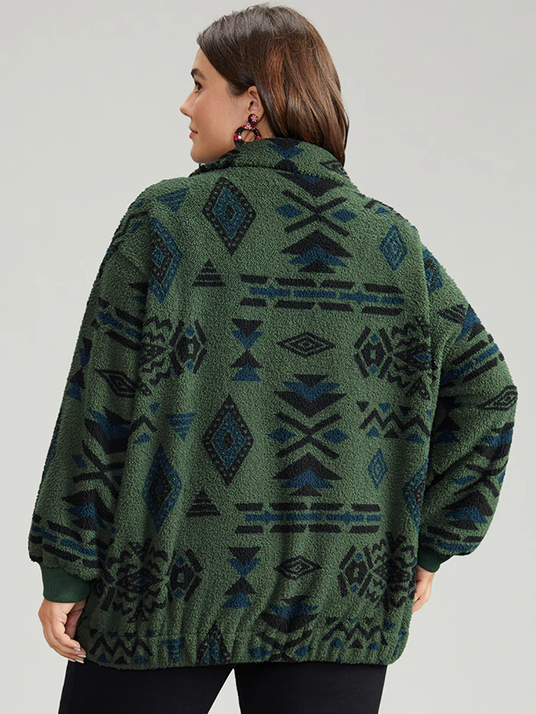 Geometric Pocket Gathered Zipper Jacket - Image 4