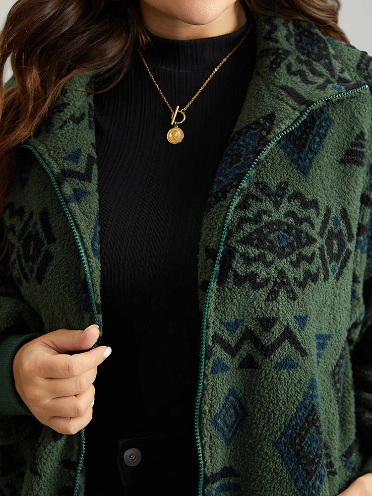 Geometric Pocket Gathered Zipper Jacket - Image 5