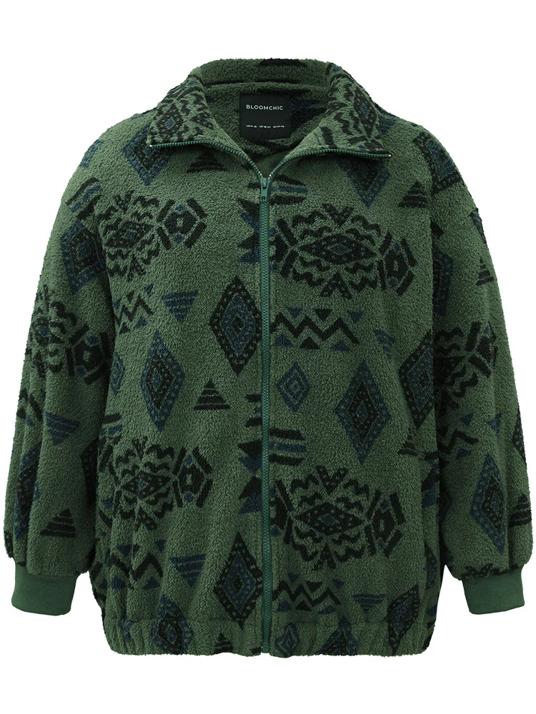Geometric Pocket Gathered Zipper Jacket - Image 7