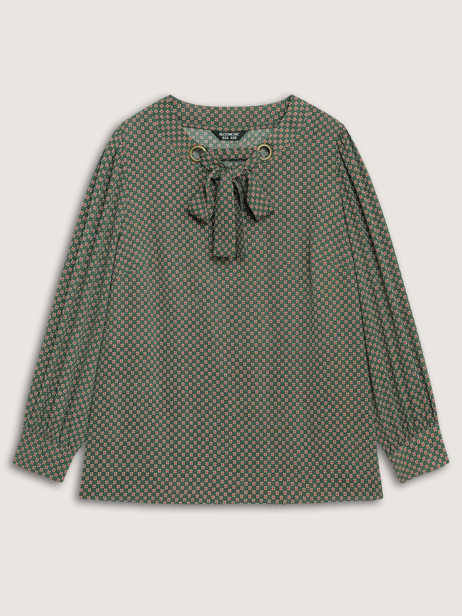 Geometric Print Bow-Tie Neckline Blouse - Image 7