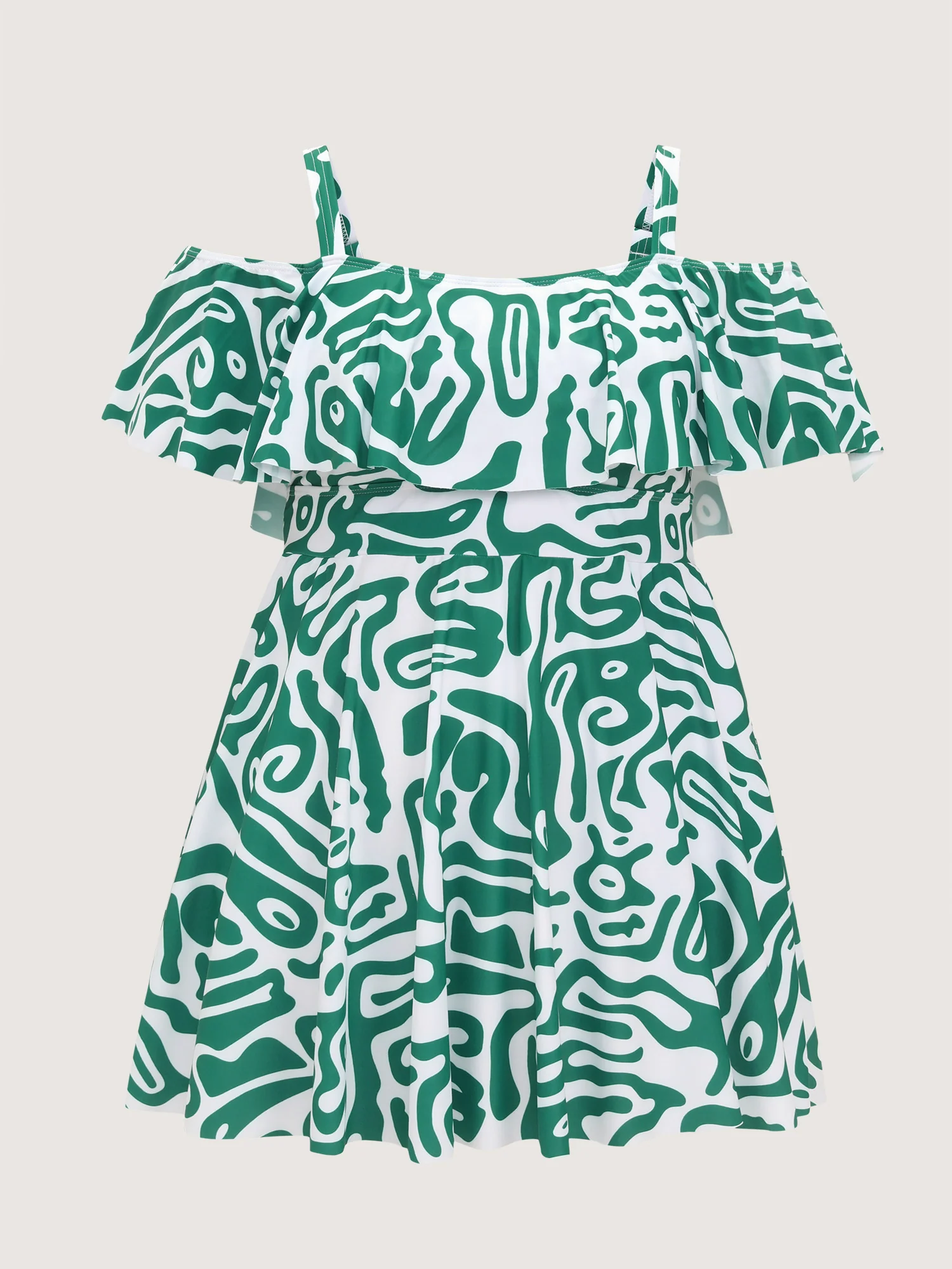 Geometric Print Cold-Shoulder Swim Dress - Image 8