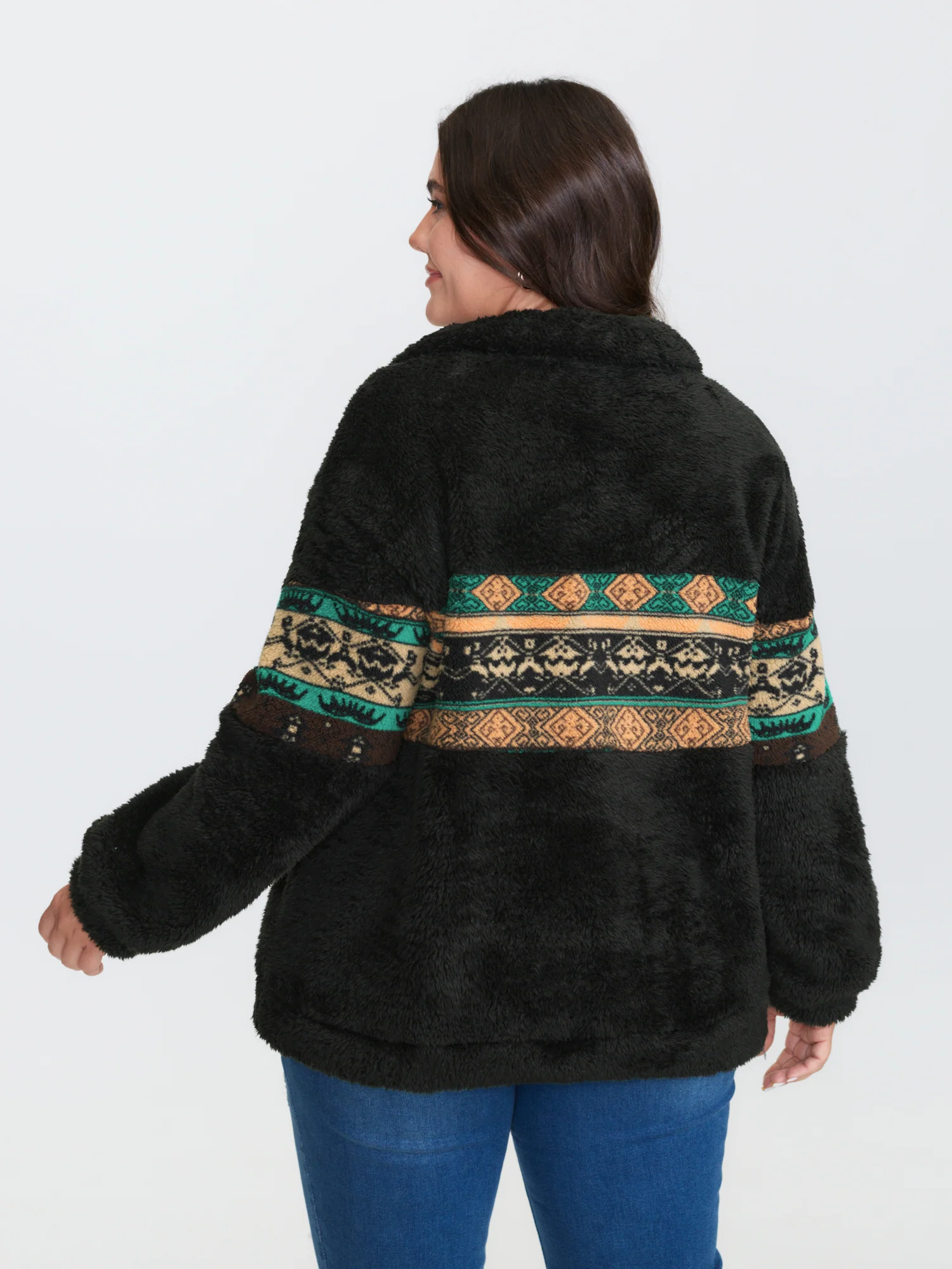 Geometric Print Zipper Collar Sweatshirt - Image 4