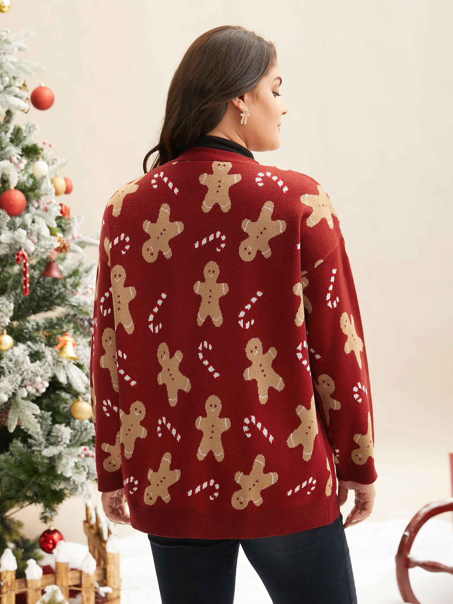 Gingerbread & Candycane Shimmering Threads Cardigan - Image 2
