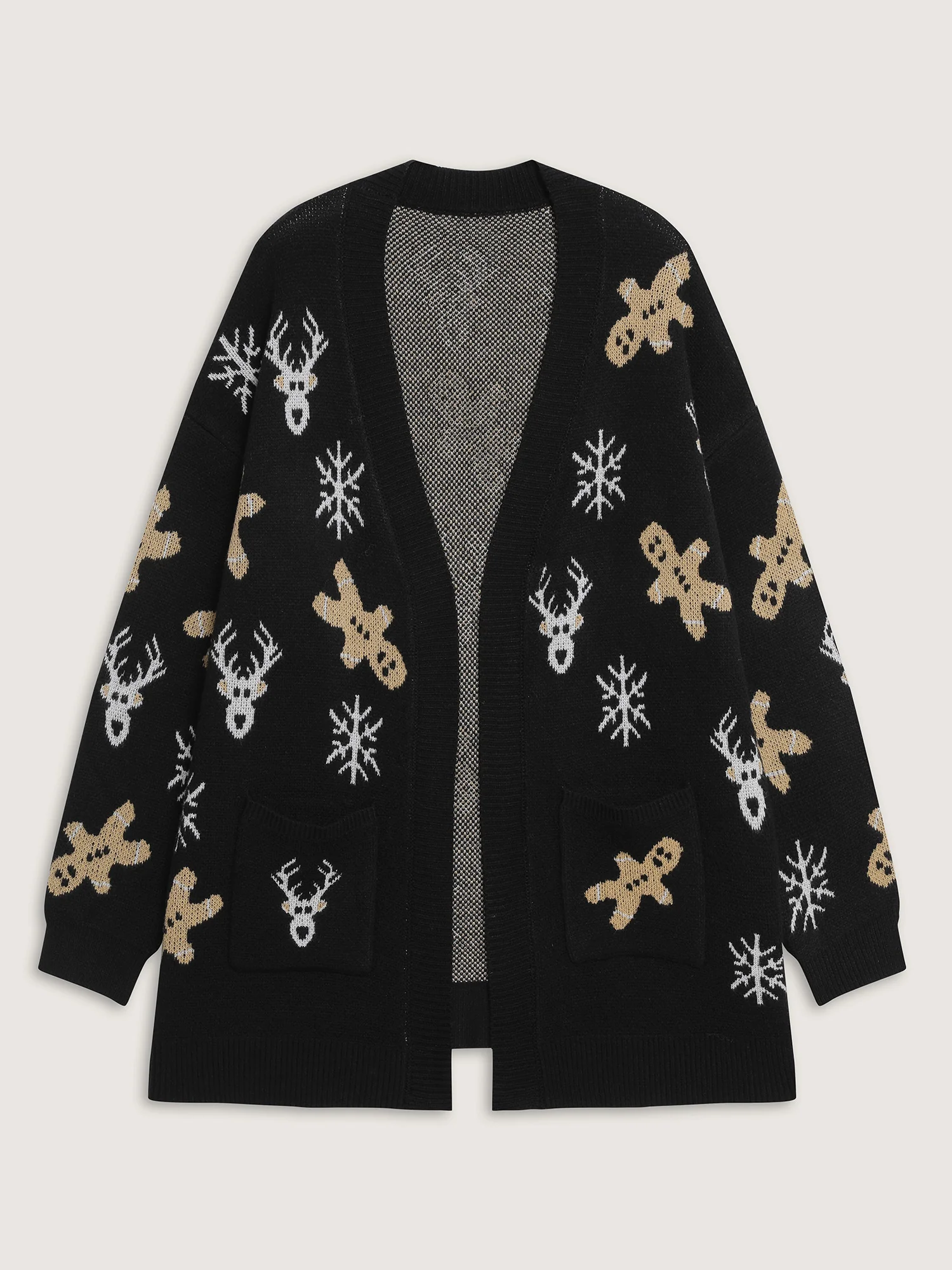 Supersoft Gingerbread Holiday Jacquard Pockets Cardigan - Image 8