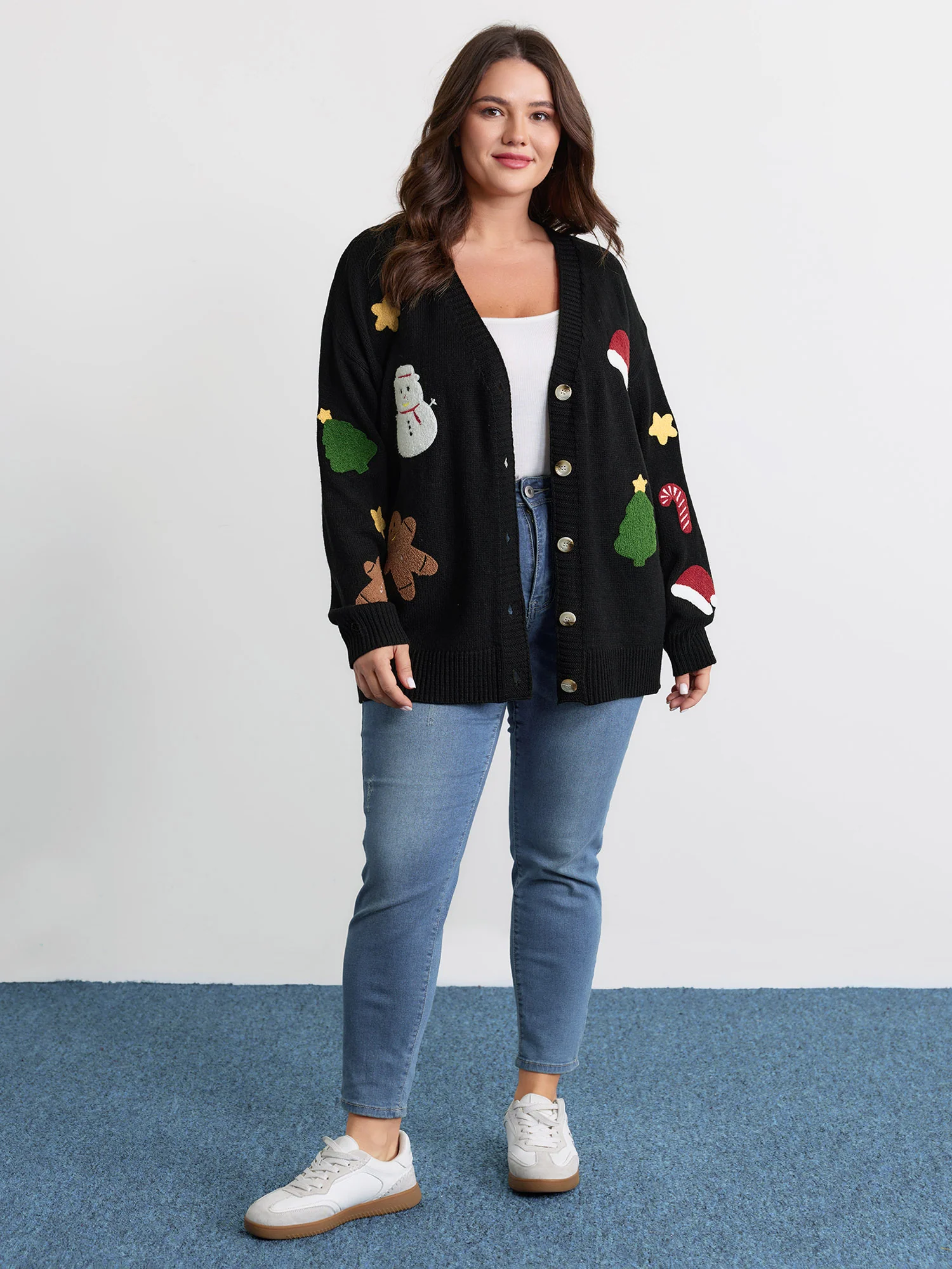 Gingerbread Santa Embroidery Knit Cardigan - Image 3