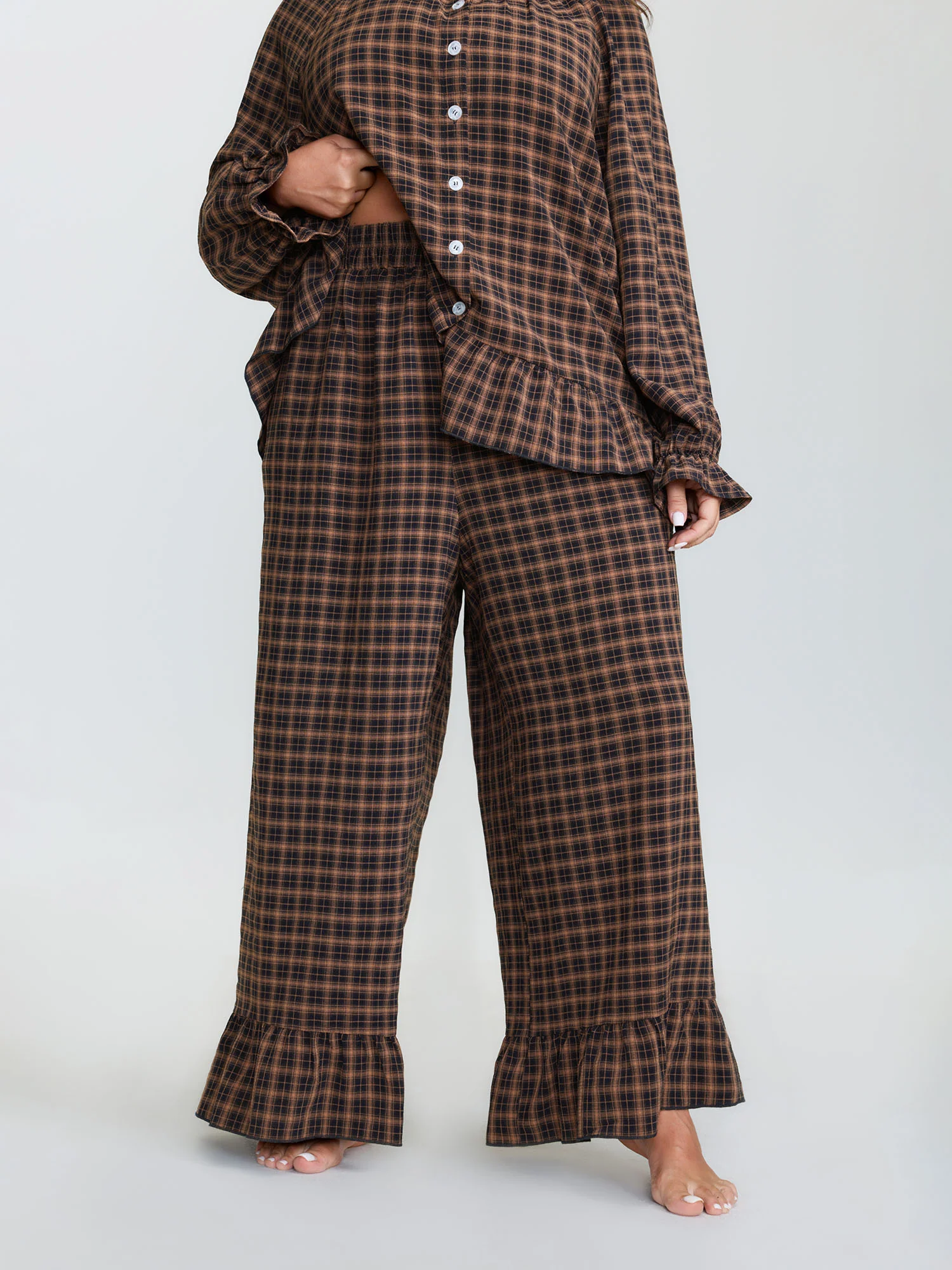 Gingham Ruffled Hem Loungewear Set - Image 11