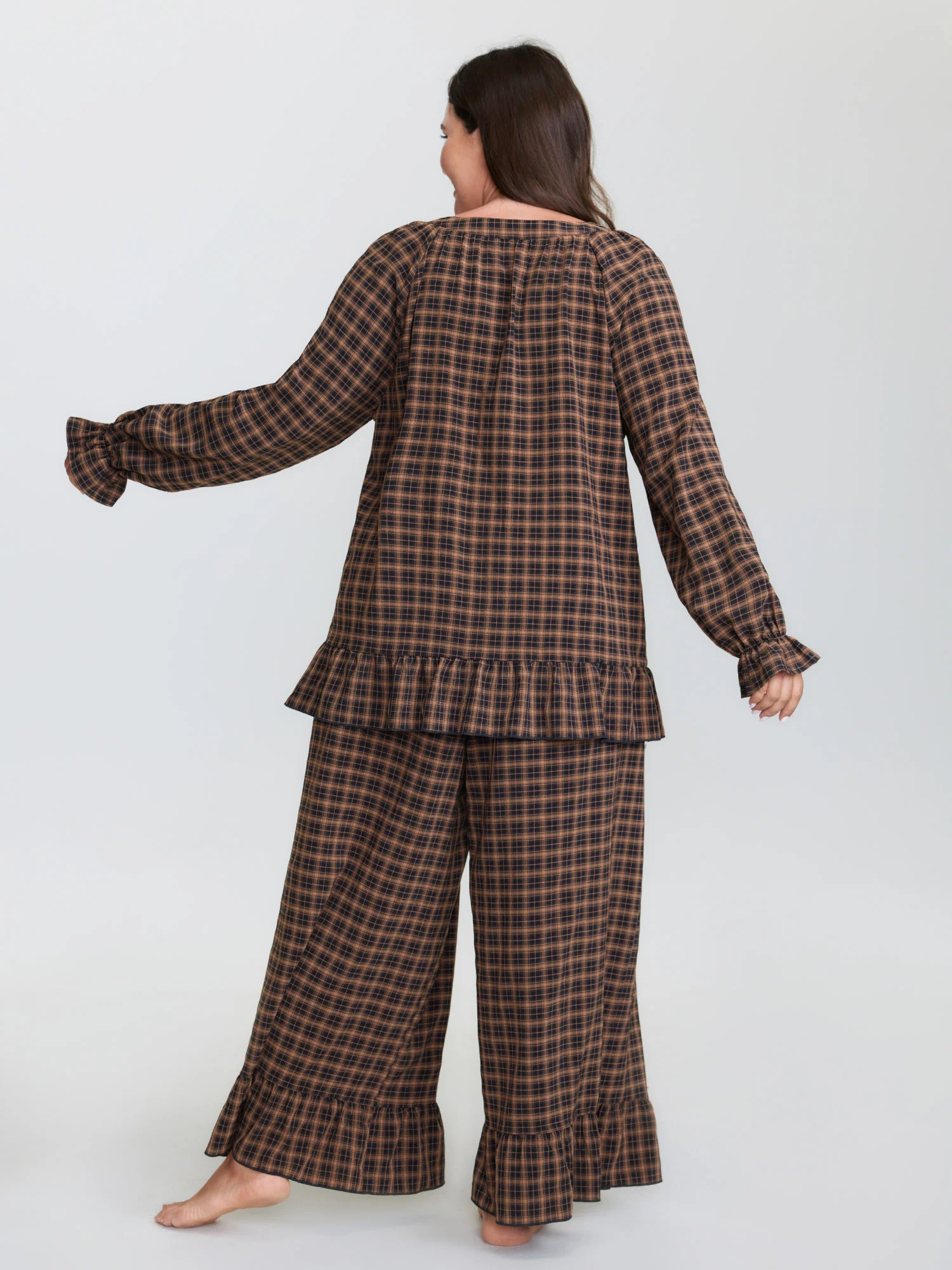 Gingham Ruffled Hem Loungewear Set - Image 12