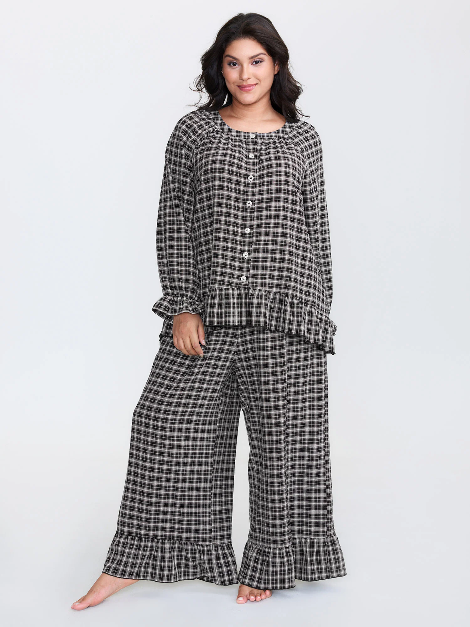 Gingham Ruffled Hem Loungewear Set - Image 15