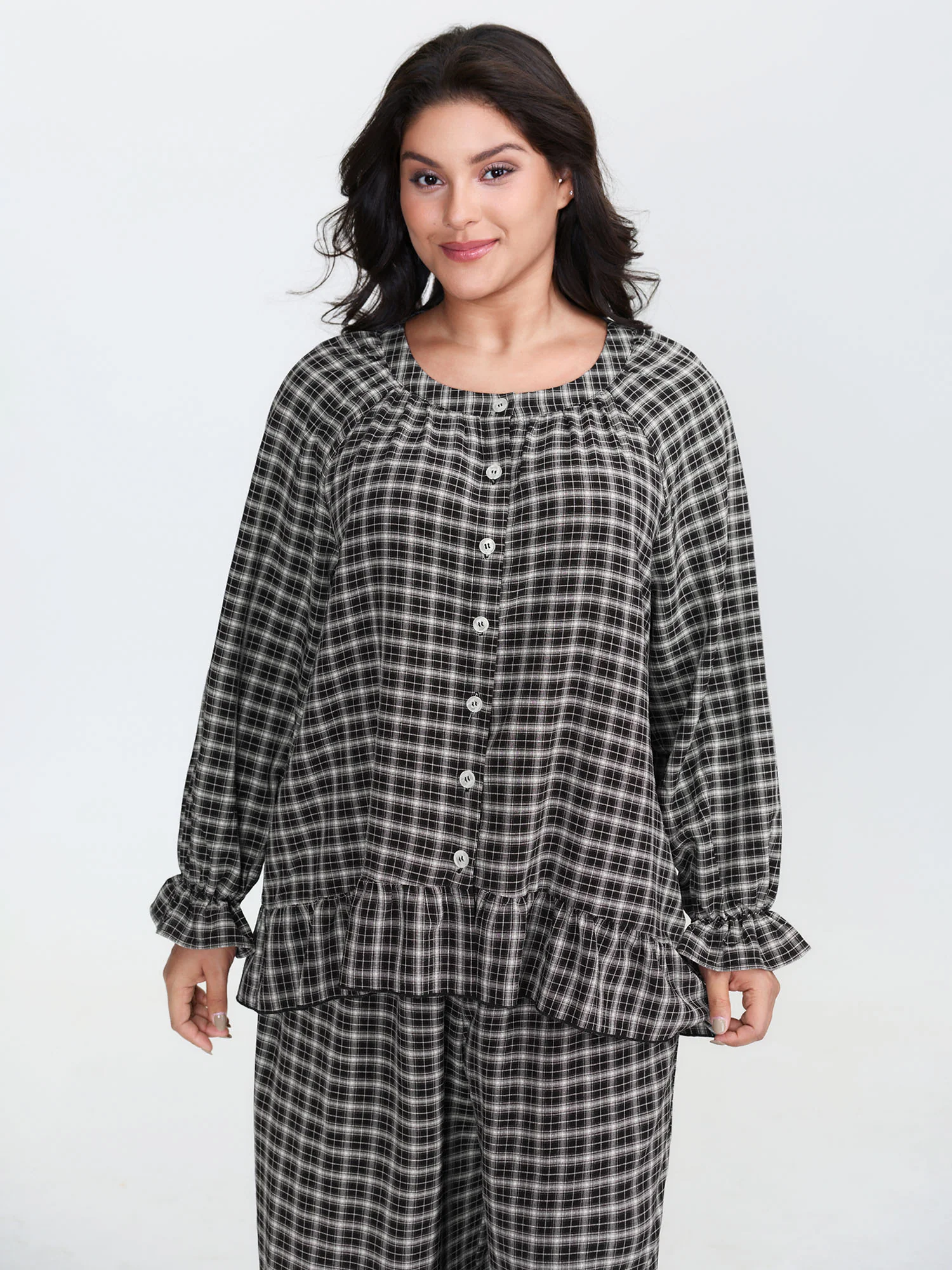 Gingham Ruffled Hem Loungewear Set - Image 17
