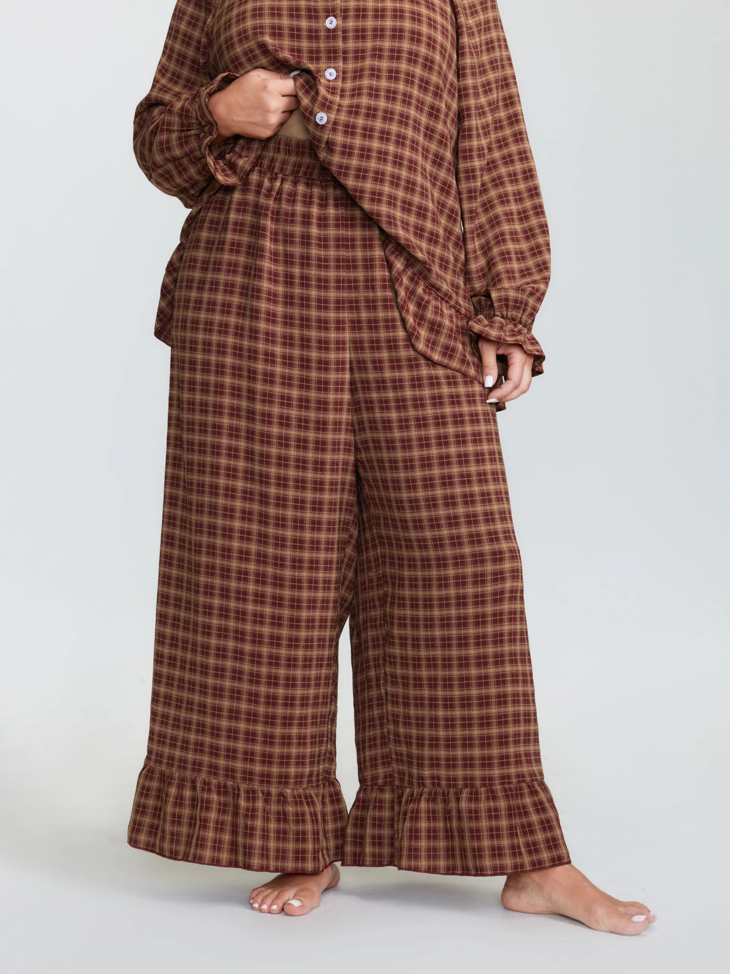 Gingham Ruffled Hem Loungewear Set - Image 25