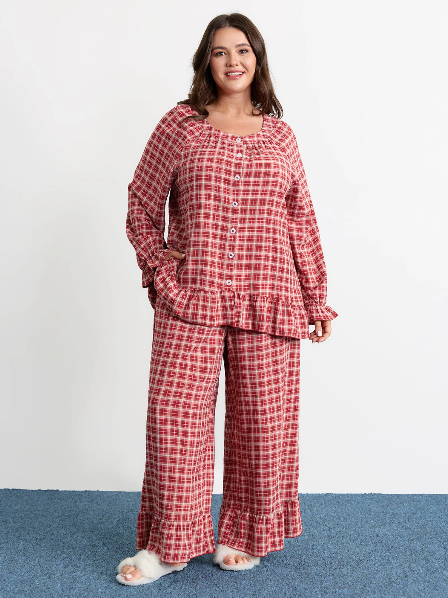 Gingham Ruffled Hem Loungewear Set - Image 29
