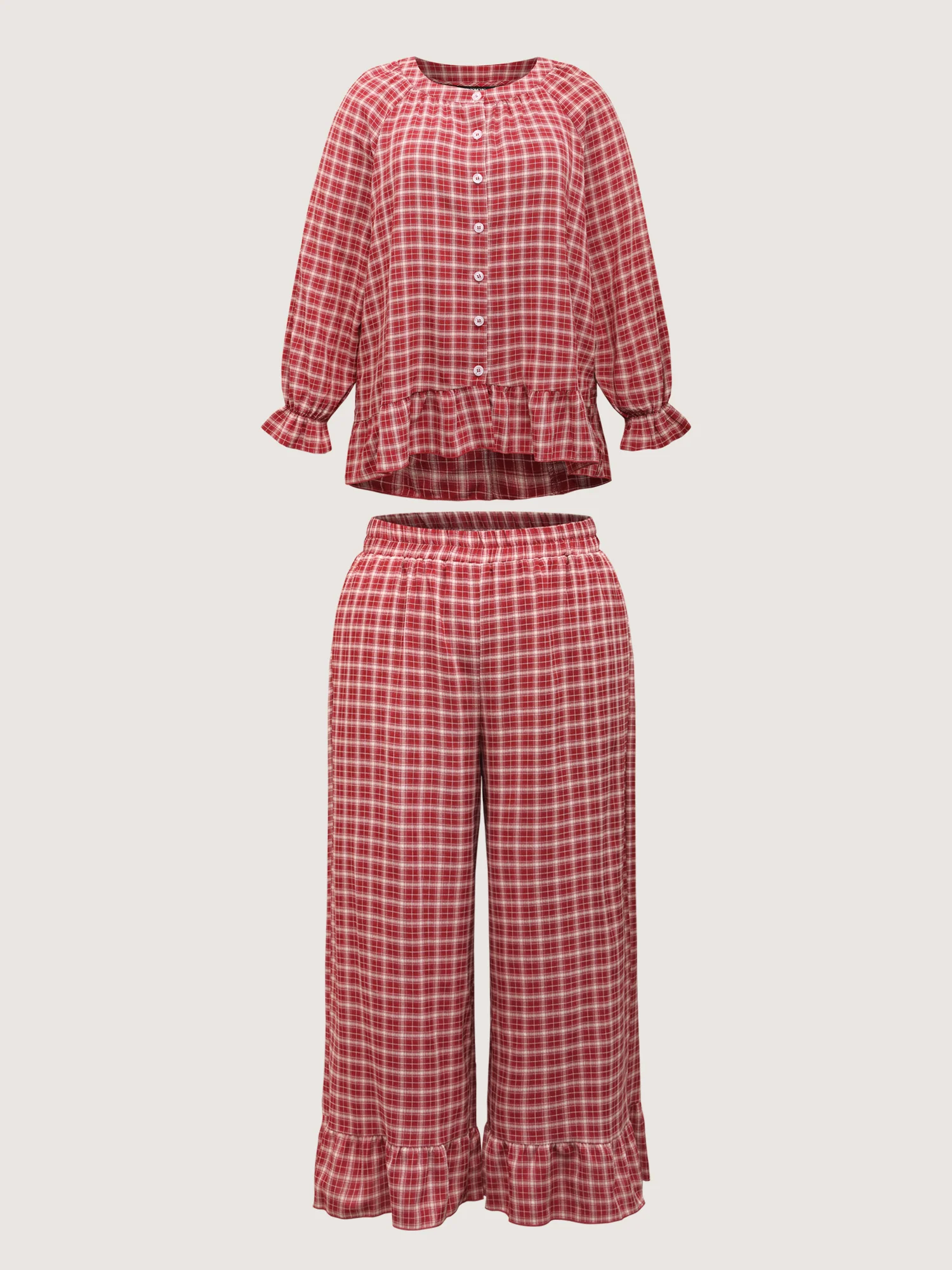 Gingham Ruffled Hem Loungewear Set - Image 36