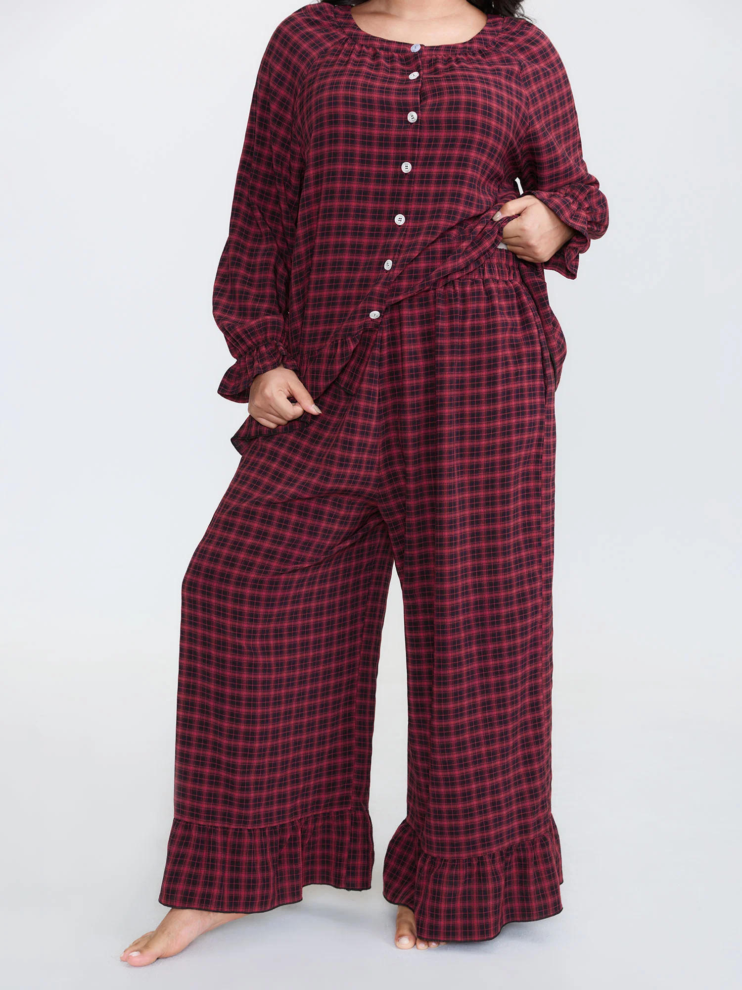Gingham Ruffled Hem Loungewear Set - Image 4
