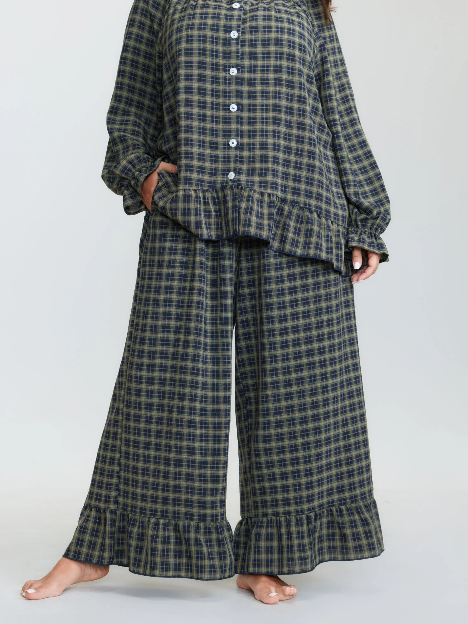 Gingham Ruffled Hem Loungewear Set - Image 45
