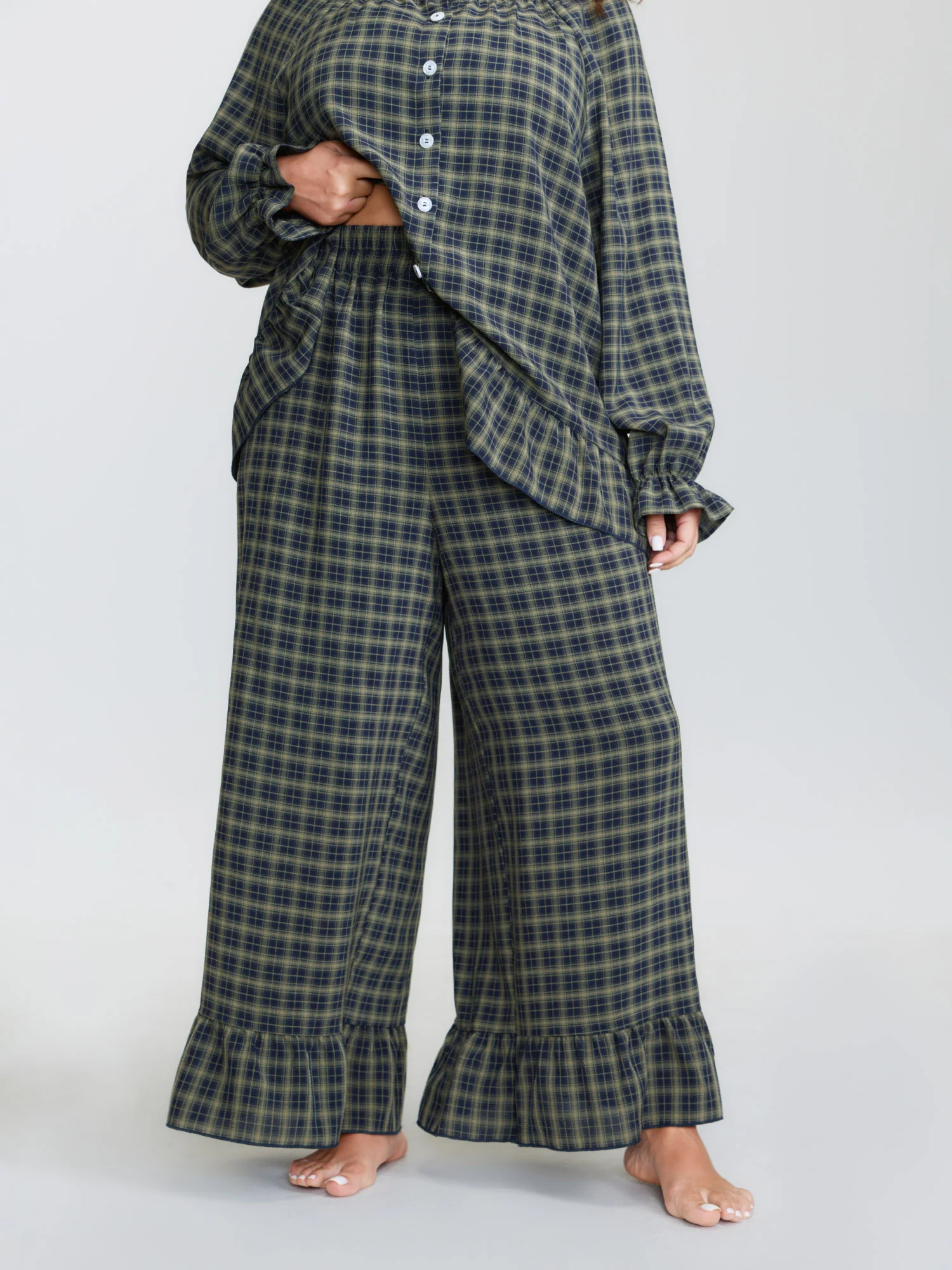 Gingham Ruffled Hem Loungewear Set - Image 46
