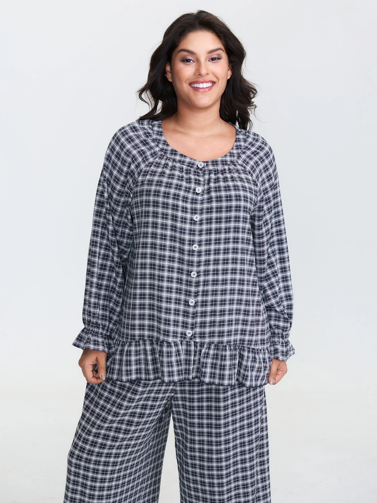 Gingham Ruffled Hem Loungewear Set - Image 50